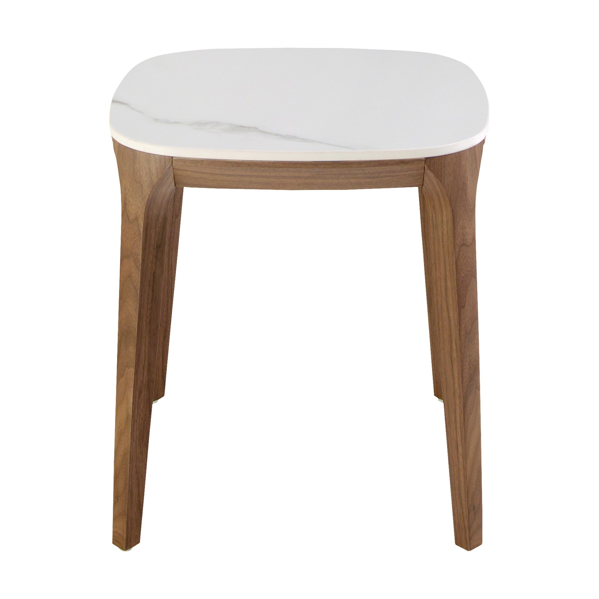 Porcelain marble and walnut square corner table