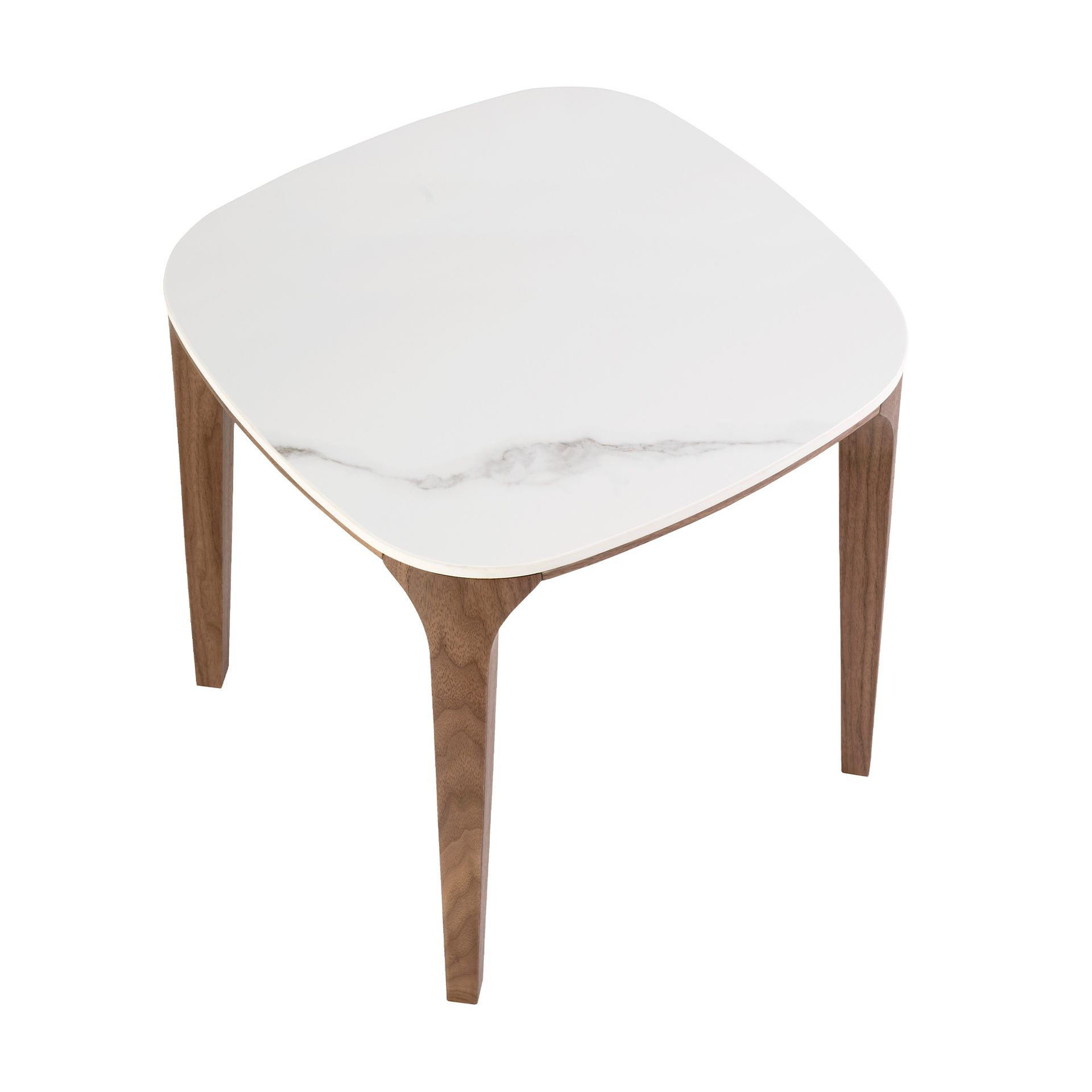 Porcelain marble and walnut square corner table