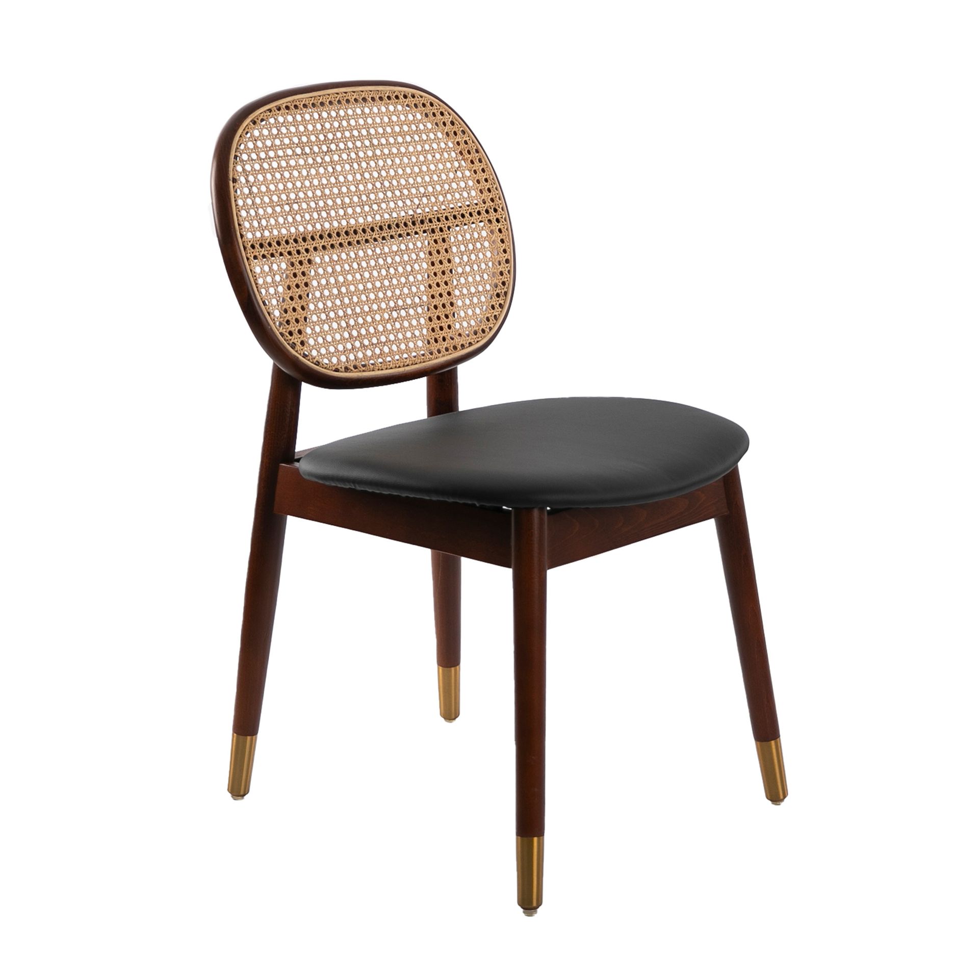 Rattan and black leatherette chair