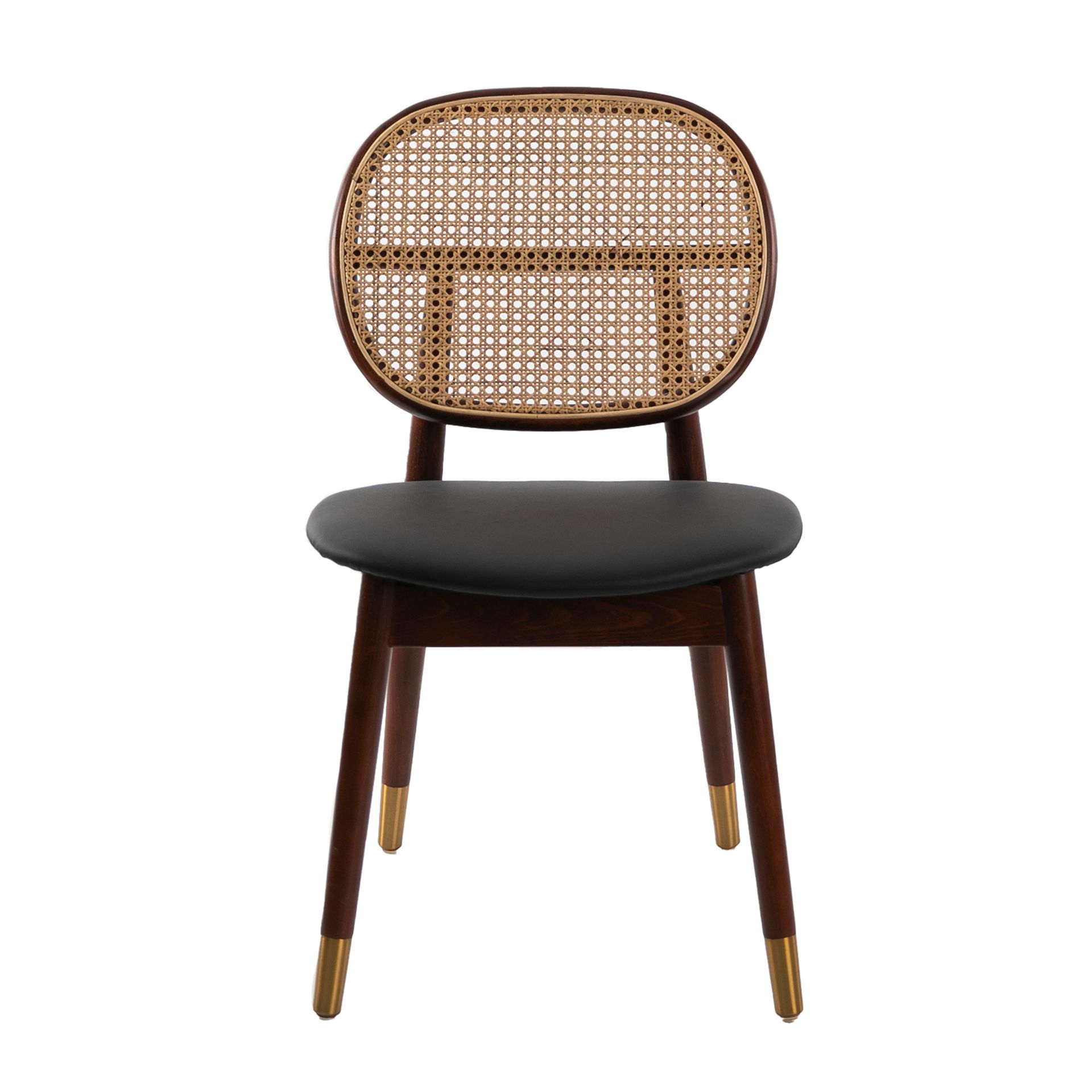 Rattan and black leatherette chair