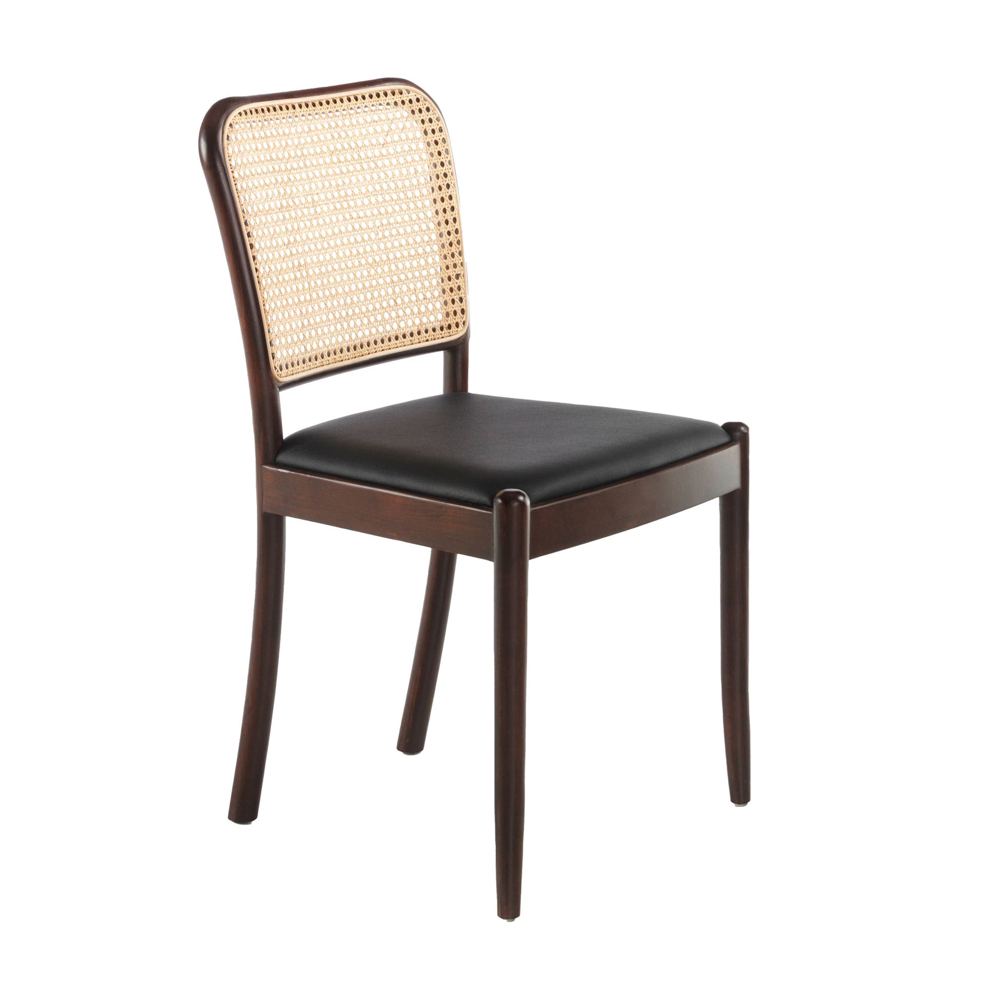 Rattan and black leatherette chair