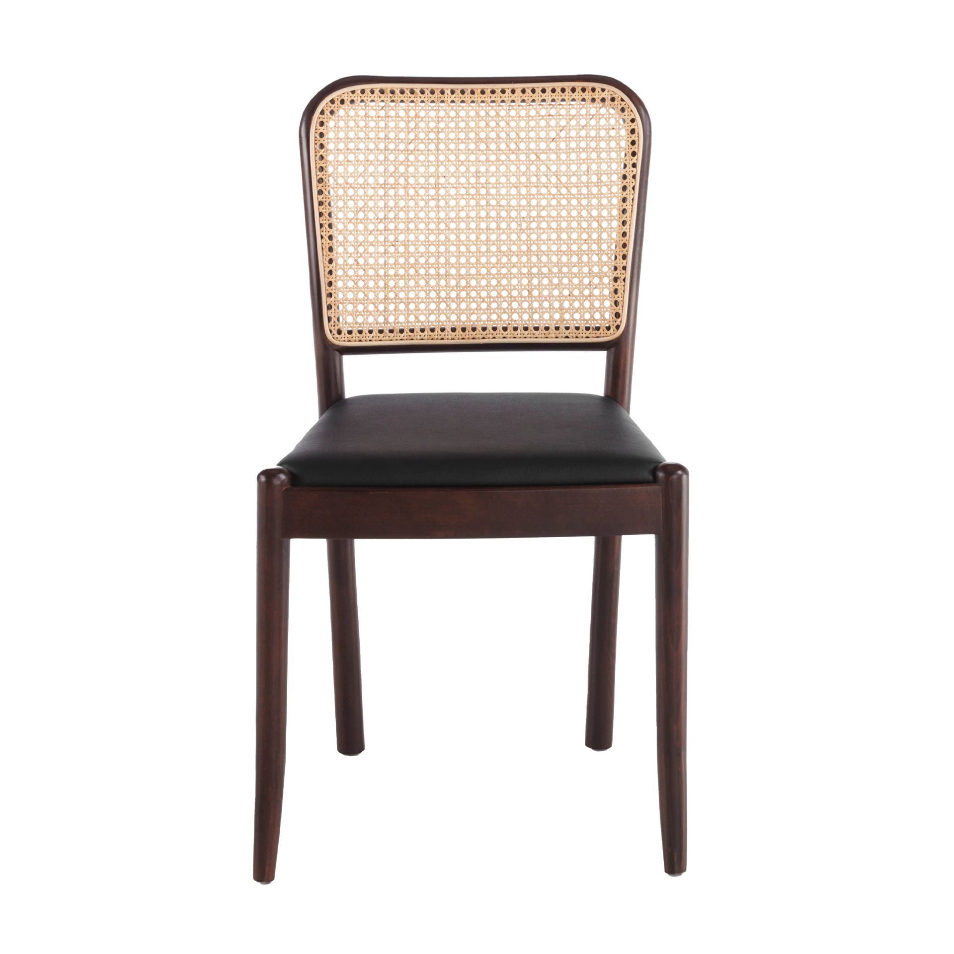 Rattan and black leatherette chair