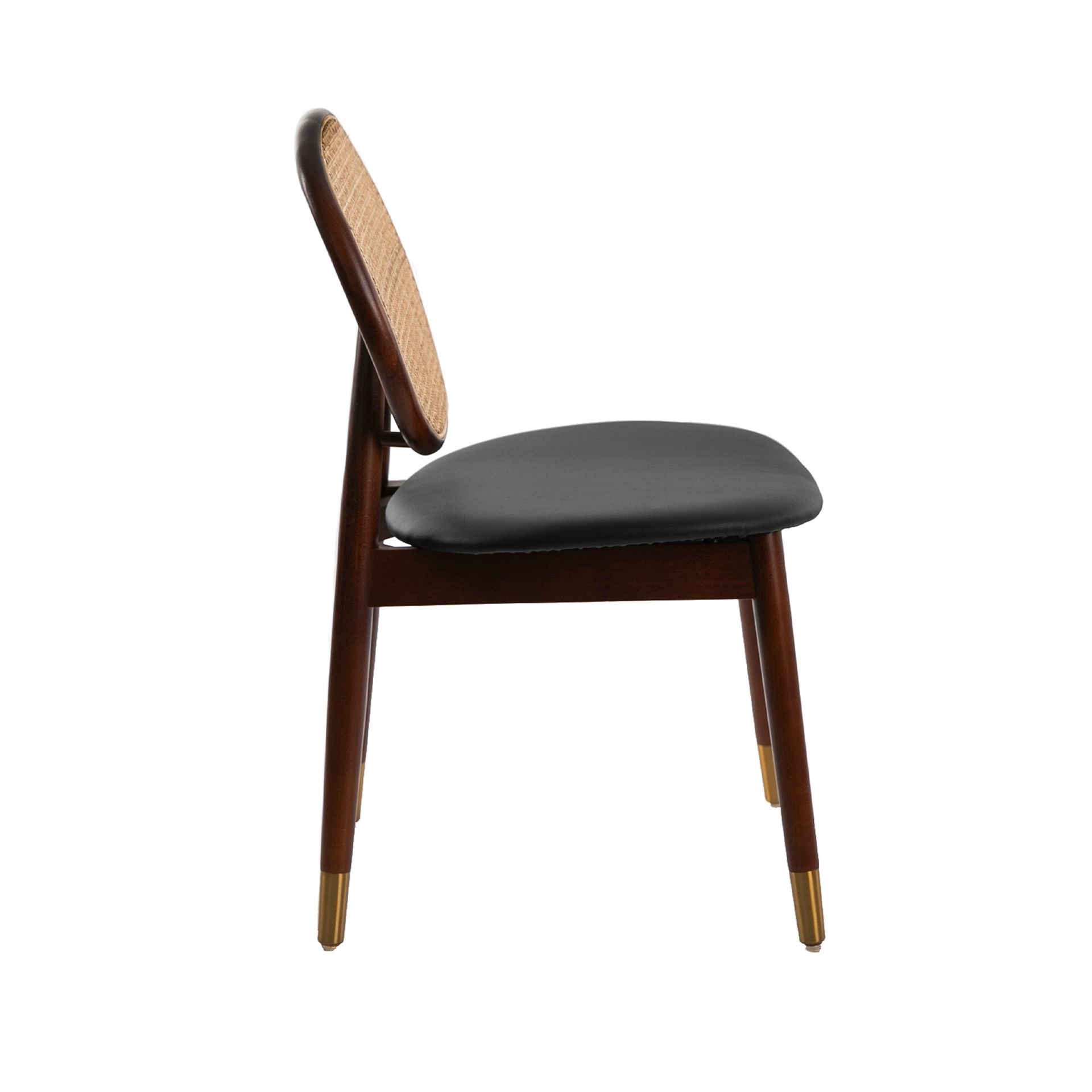 Rattan and black leatherette chair
