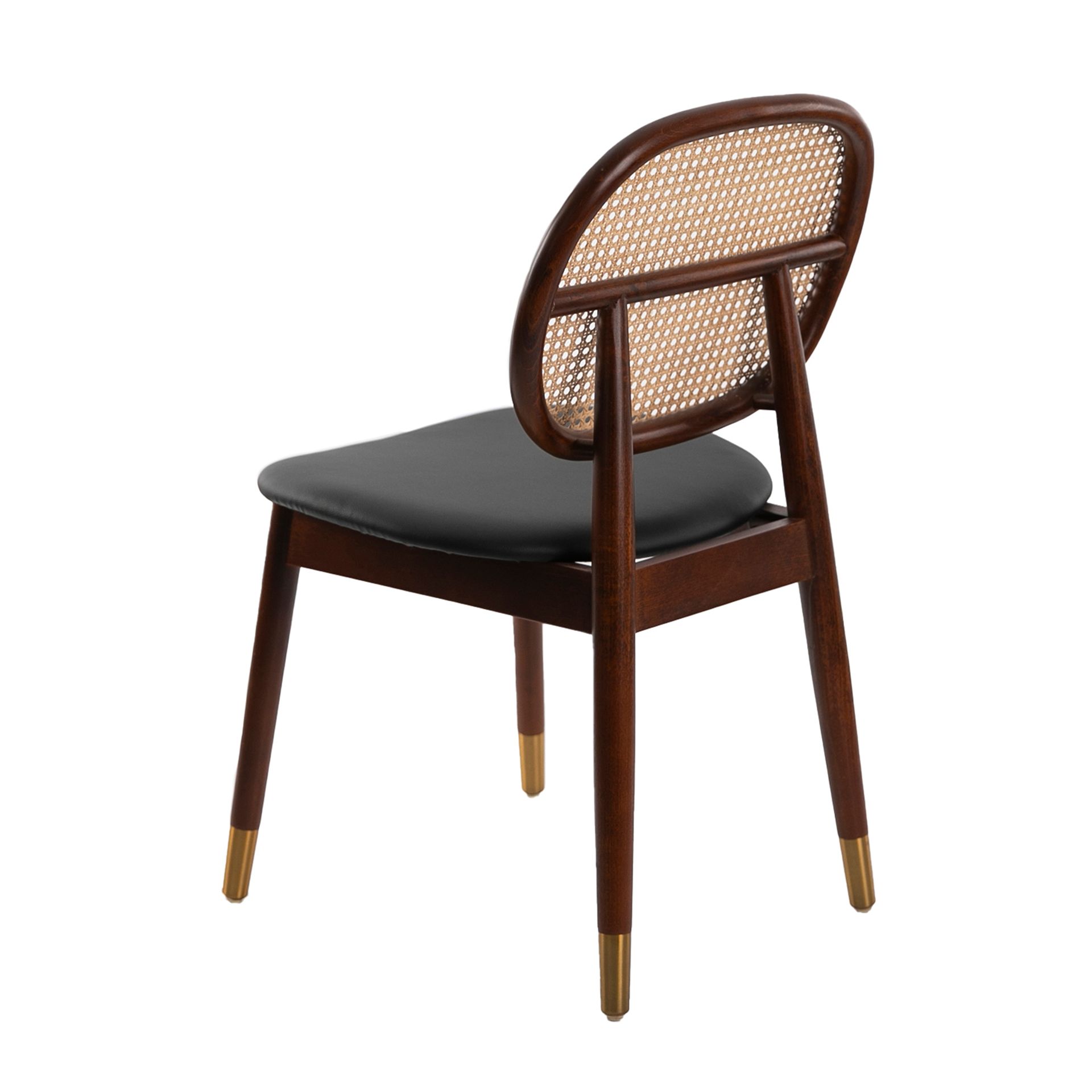 Rattan and black leatherette chair