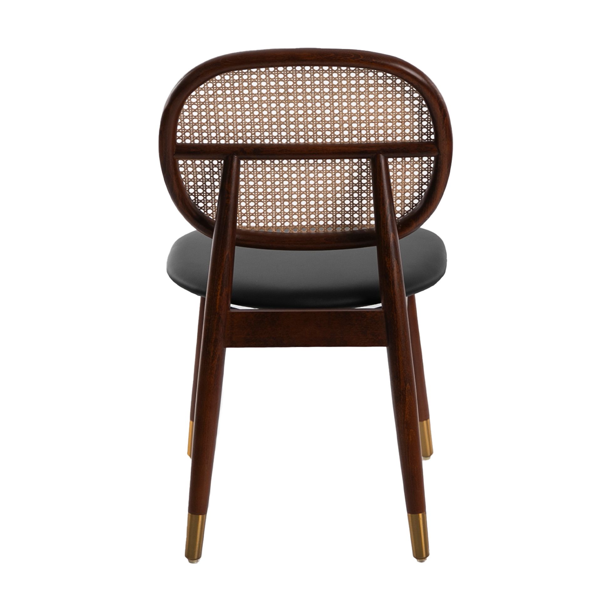 Rattan and black leatherette chair