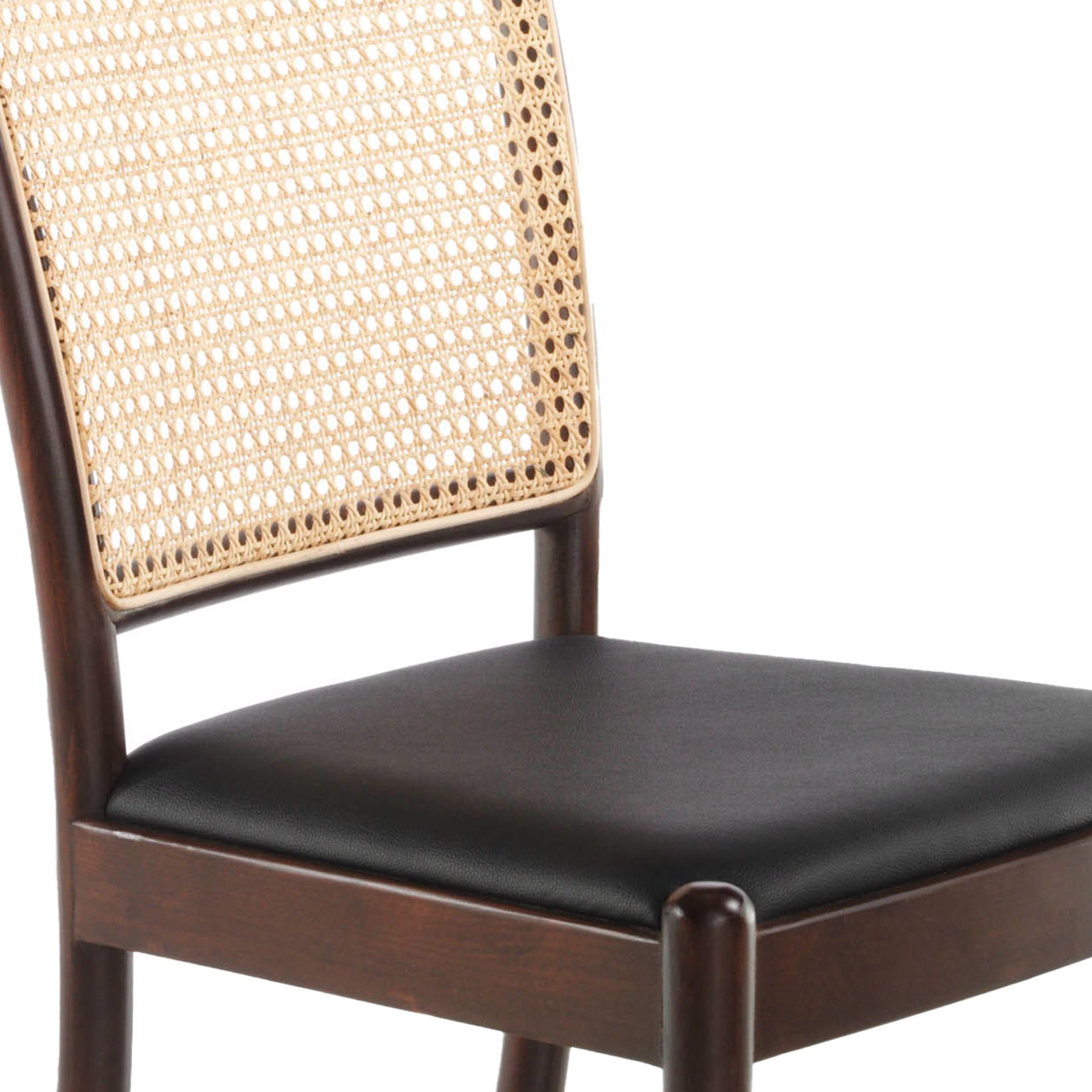 Rattan and black leatherette chair