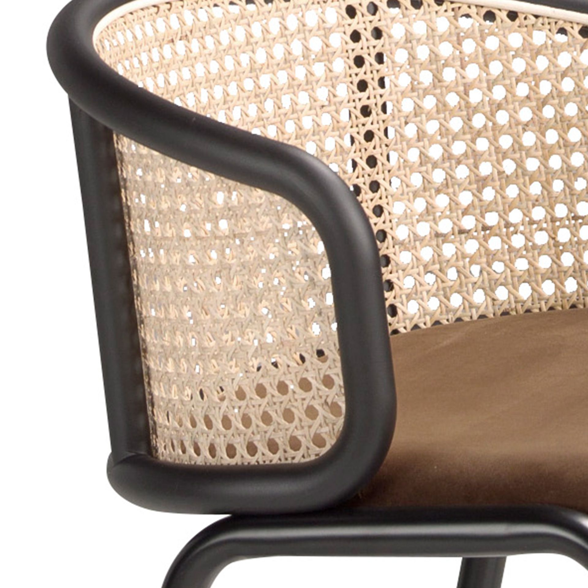 Rattan and brown velvet stool