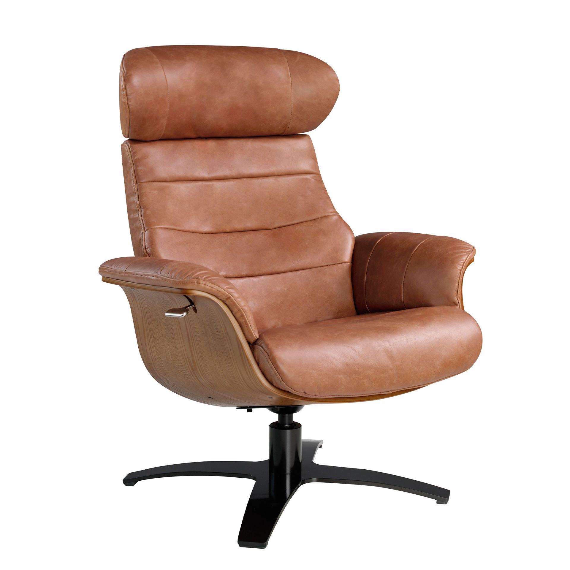 Reclining swivel armchair in brown leather