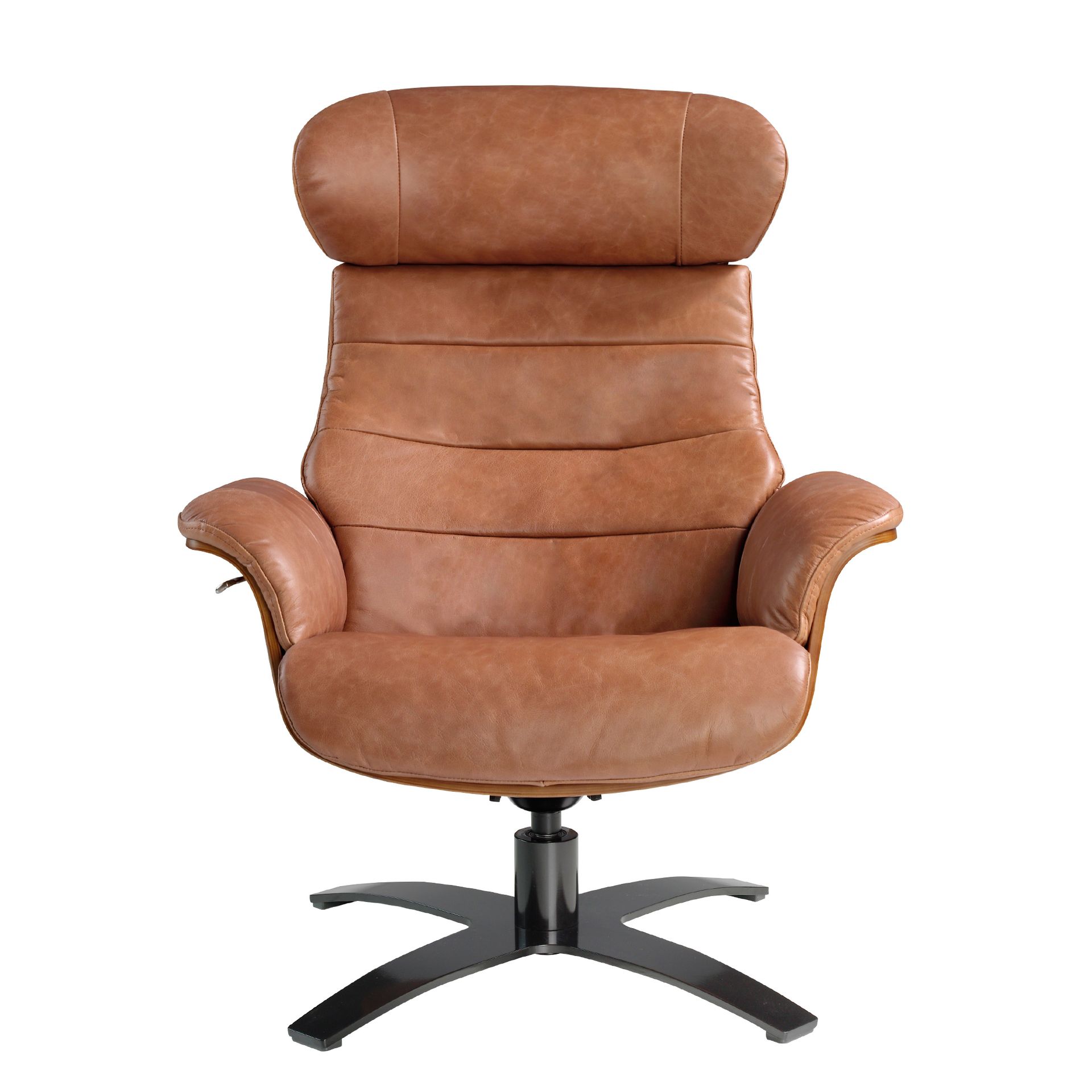 Reclining swivel armchair in brown leather