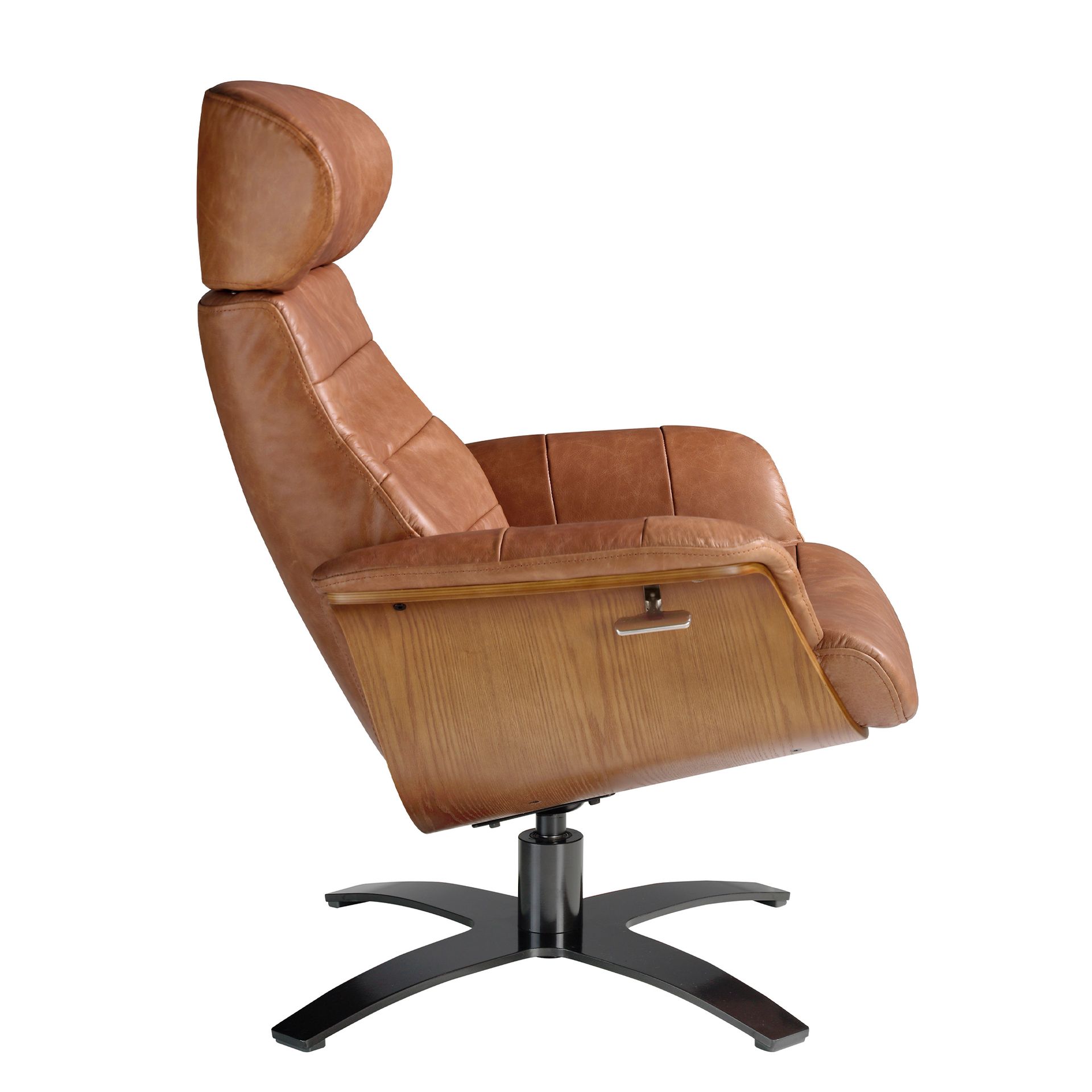 Reclining swivel armchair in brown leather