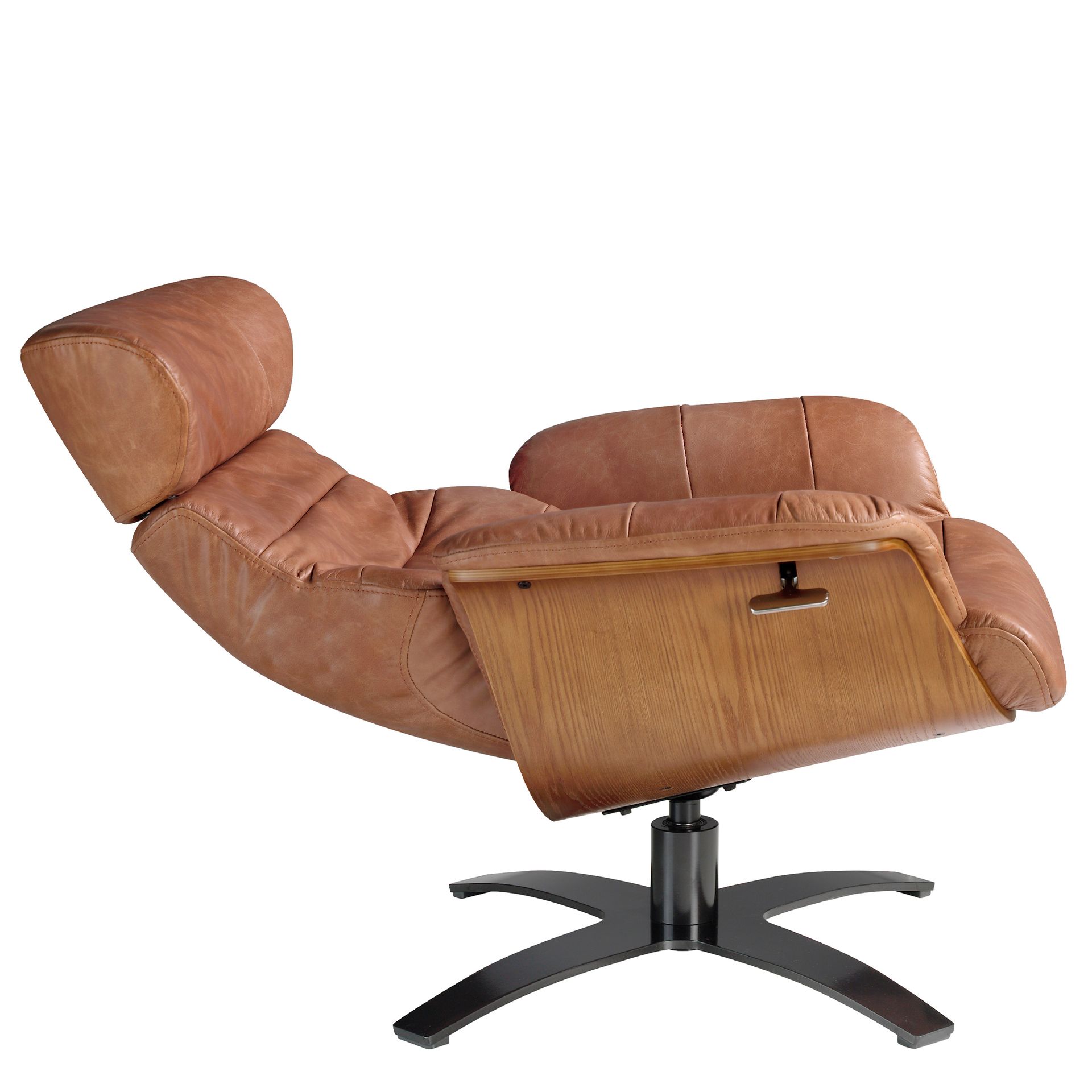 Reclining swivel armchair in brown leather