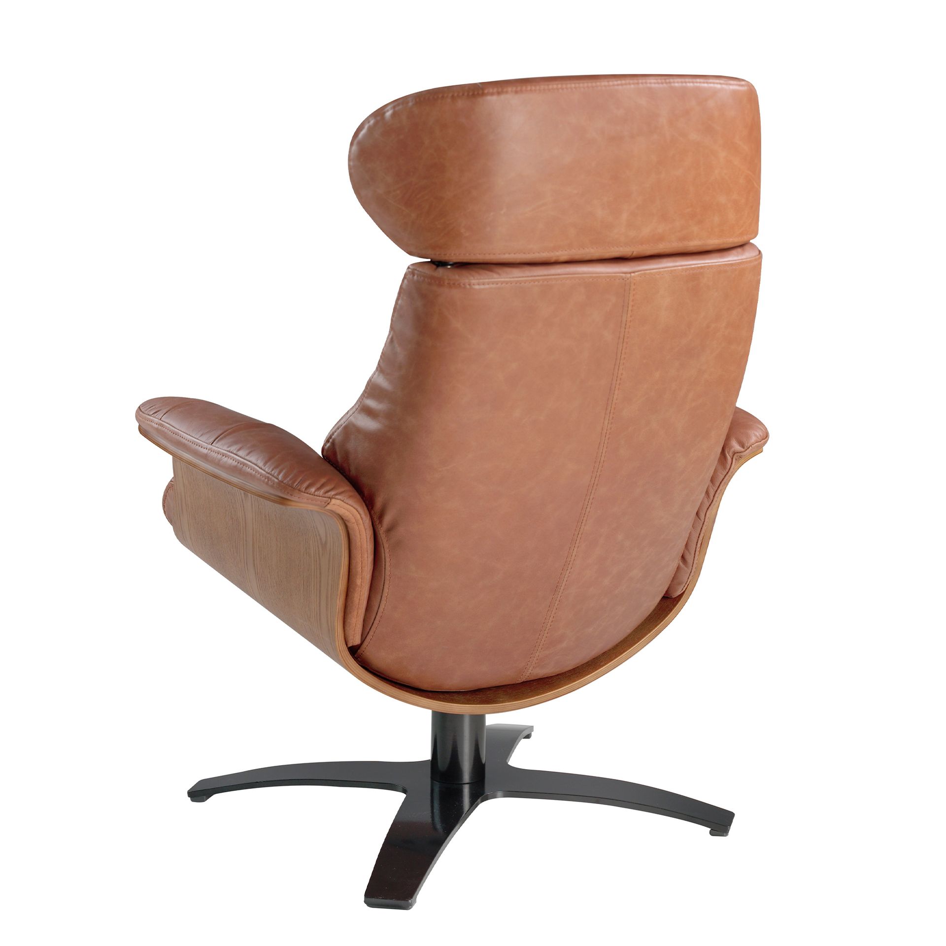 Reclining swivel armchair in brown leather