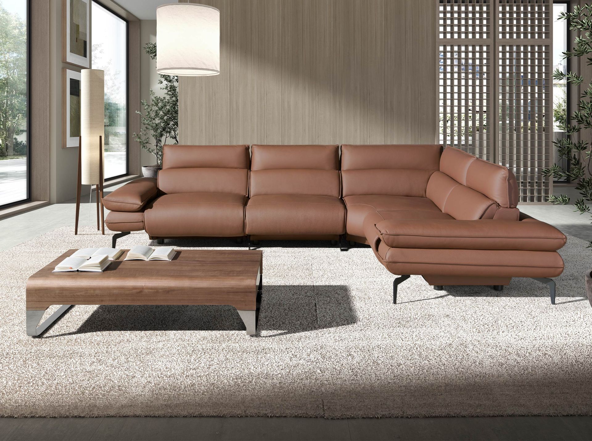 Rectangular coffee table walnut and chrome-plated steel