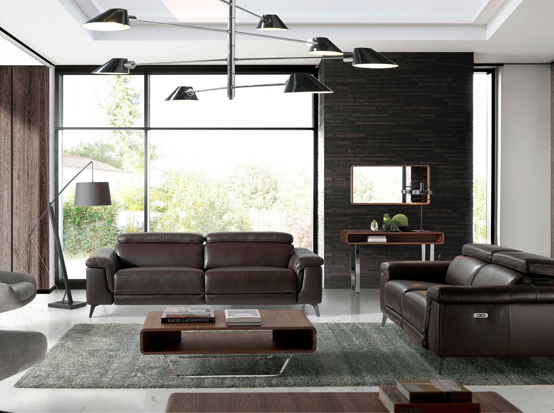 Rectangular coffee table walnut and chrome-plated steel