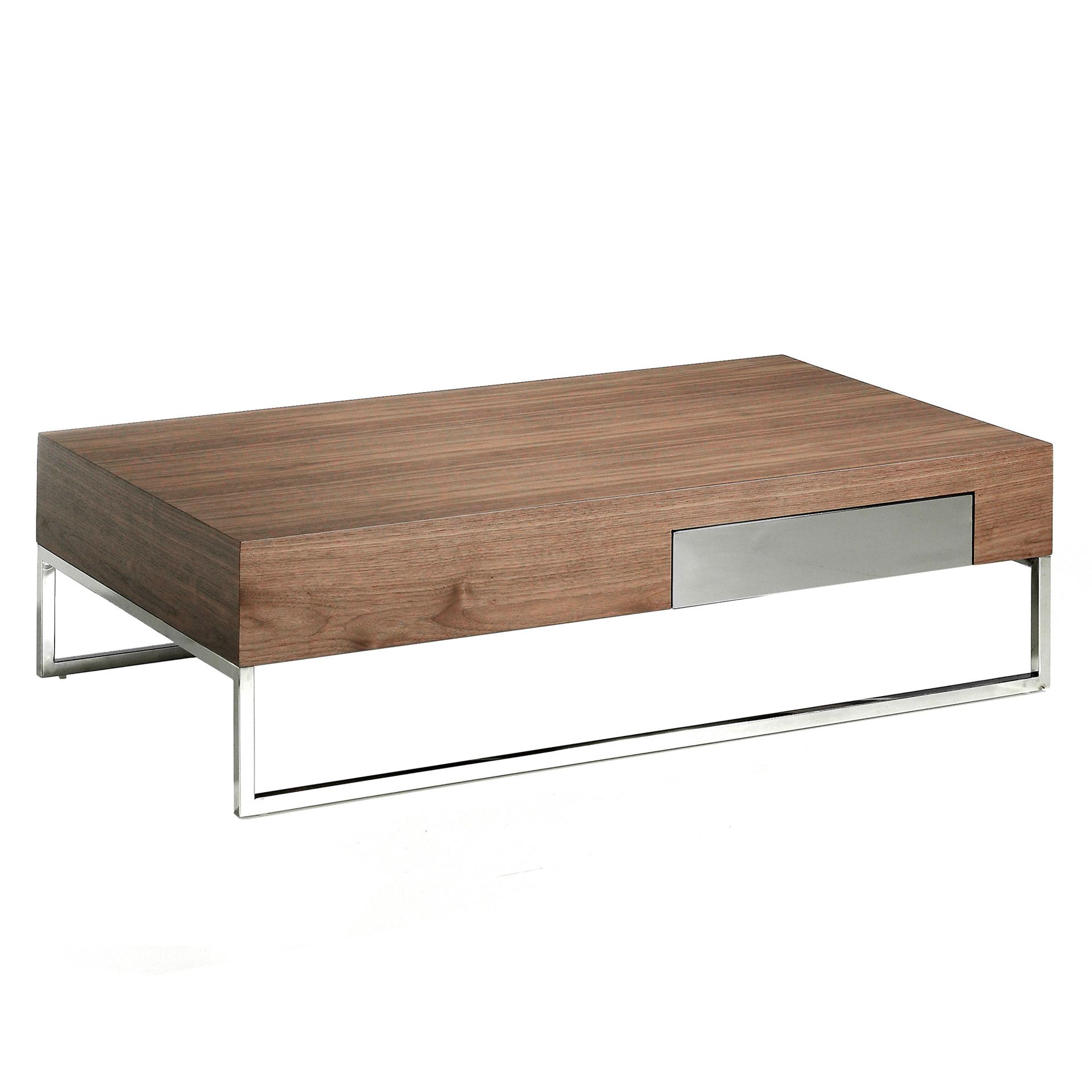 Rectangular coffee table walnut and chrome-plated steel