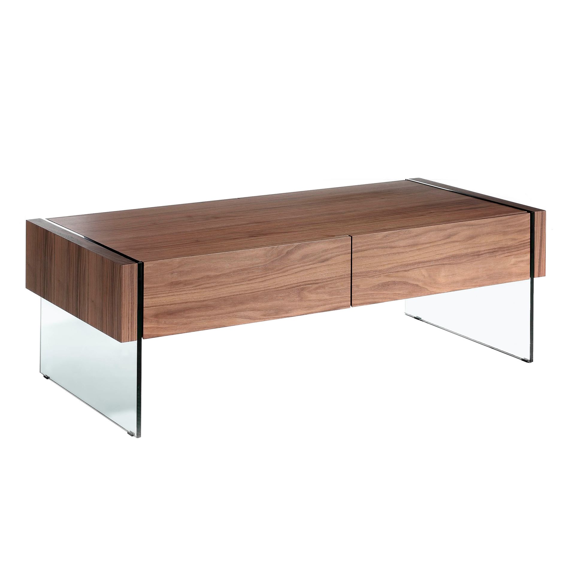 Rectangular coffee table walnut and tempered glass