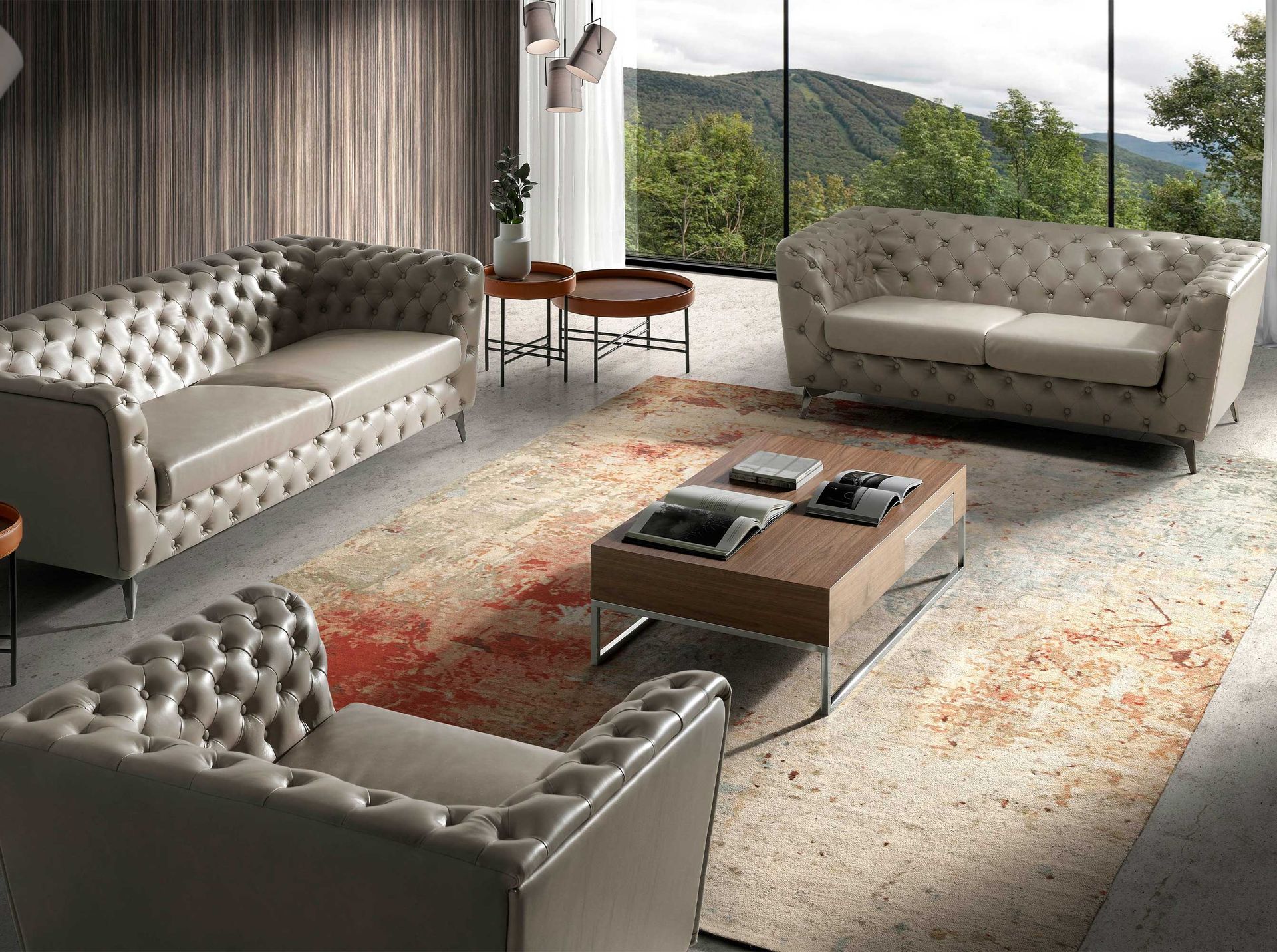 Rectangular coffee table walnut and chrome-plated steel