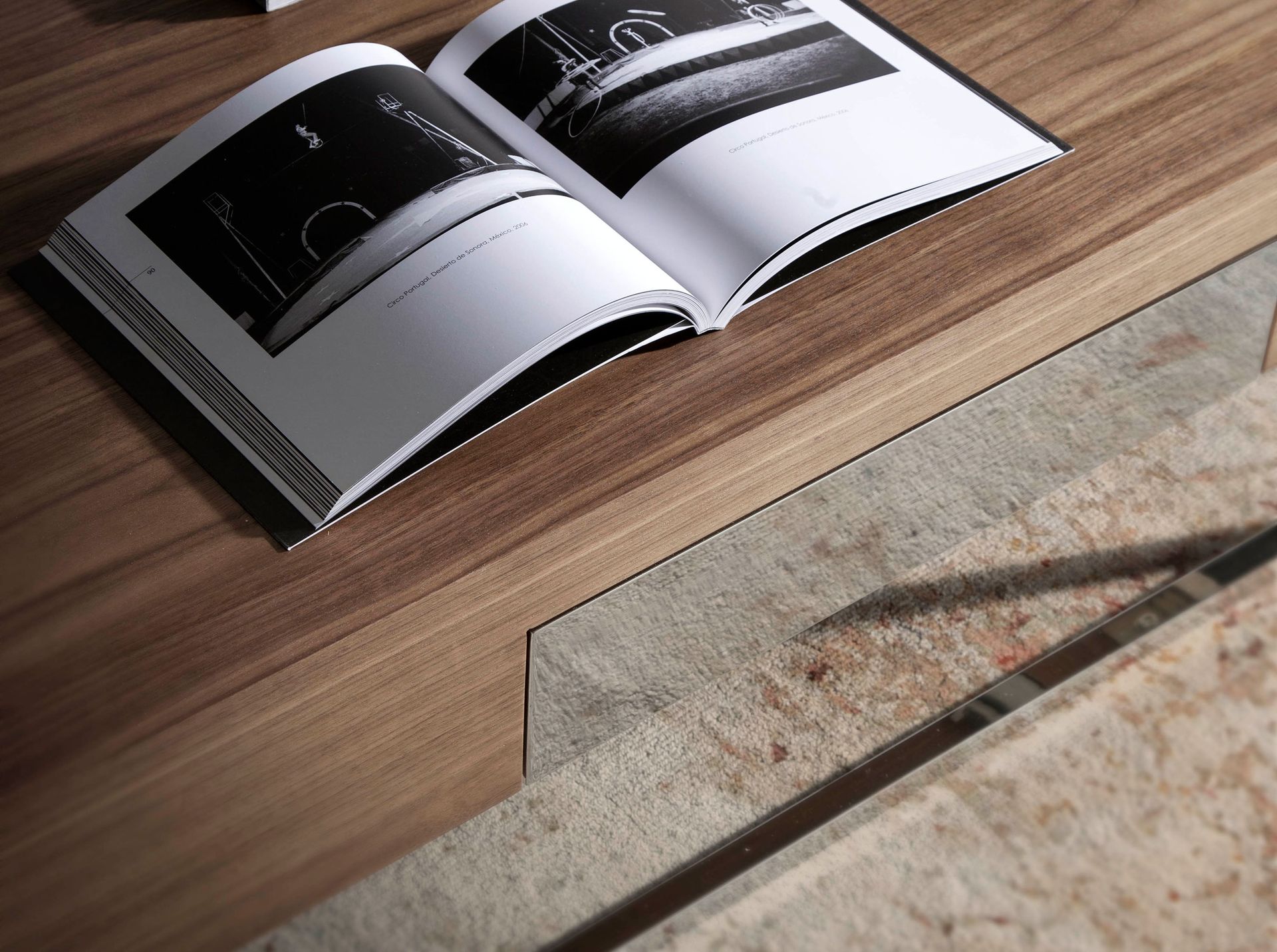 Rectangular coffee table walnut and chrome-plated steel