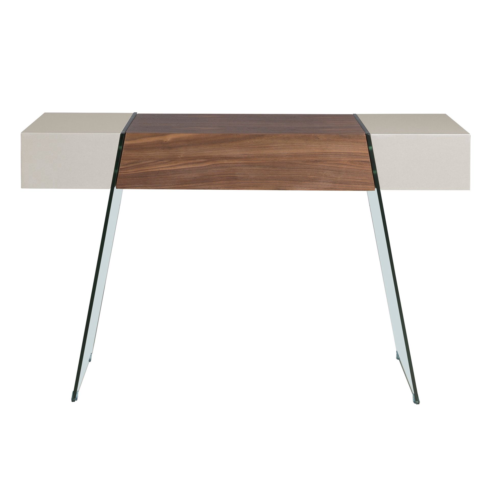 Rectangular console table grey wood, walnut and tempered glass