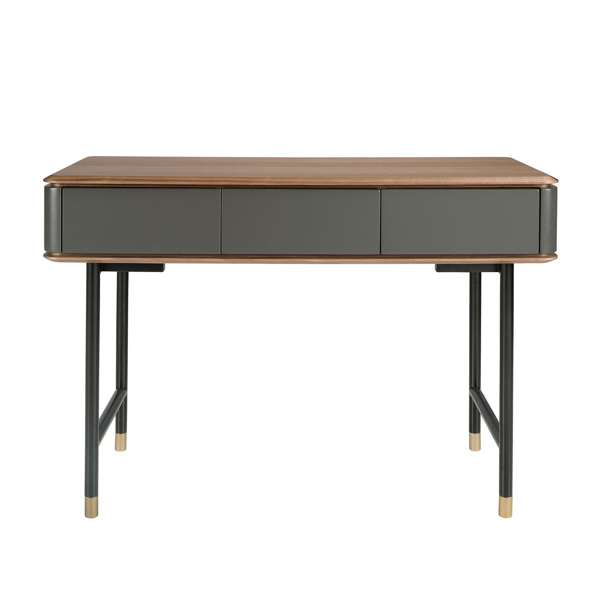 Rectangular console walnut, matt dark grey wood and black steel