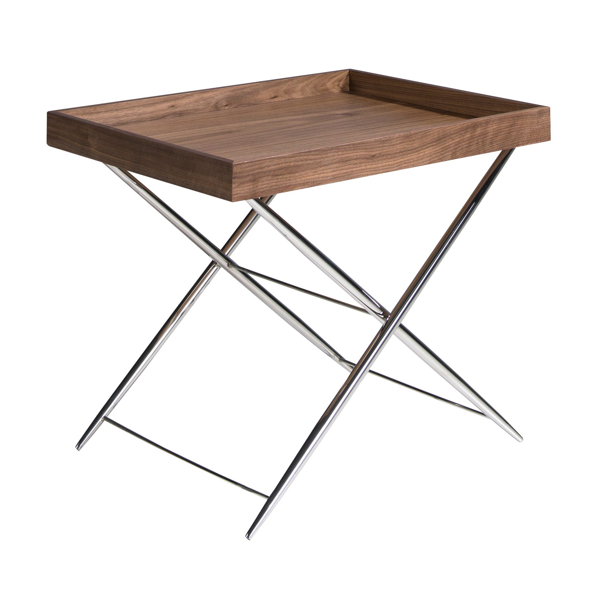 Rectangular corner table walnut and chrome-plated steel