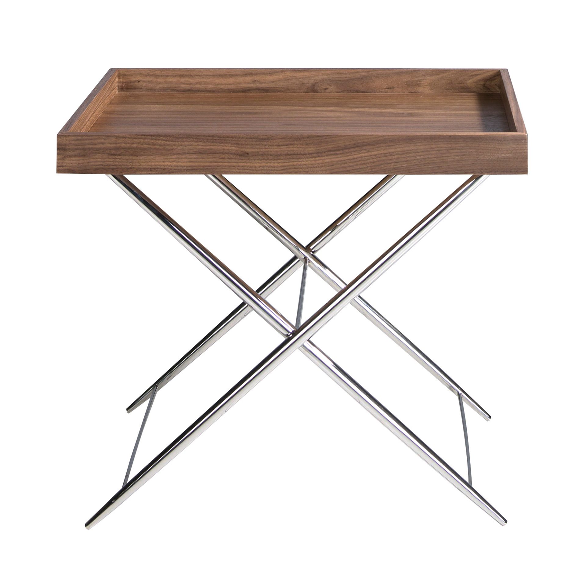 Rectangular corner table walnut and chrome-plated steel