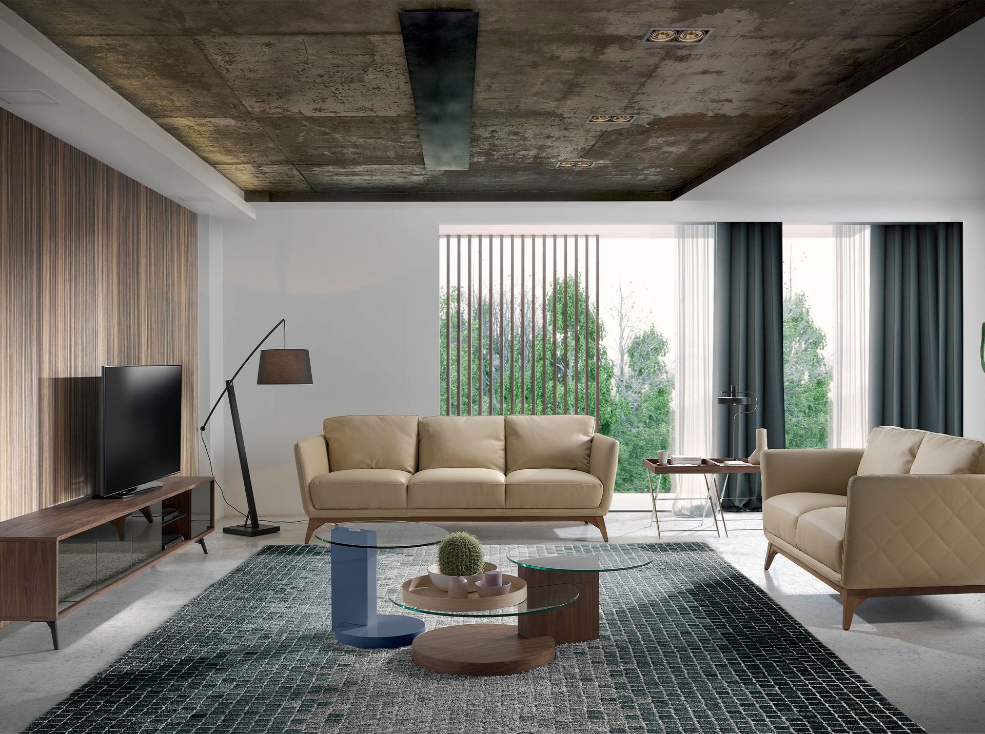 Rectangular corner table walnut and chrome-plated steel