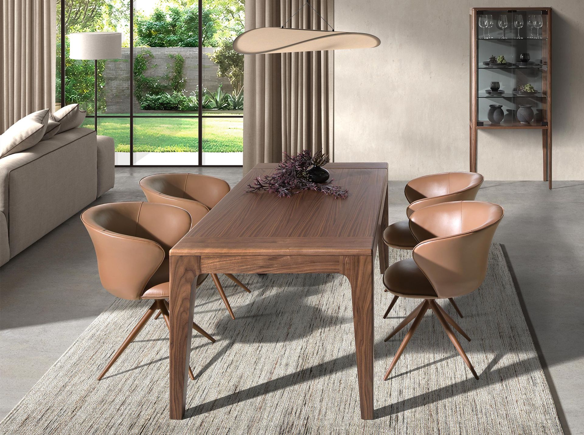Rectangular extendable dining table in walnut