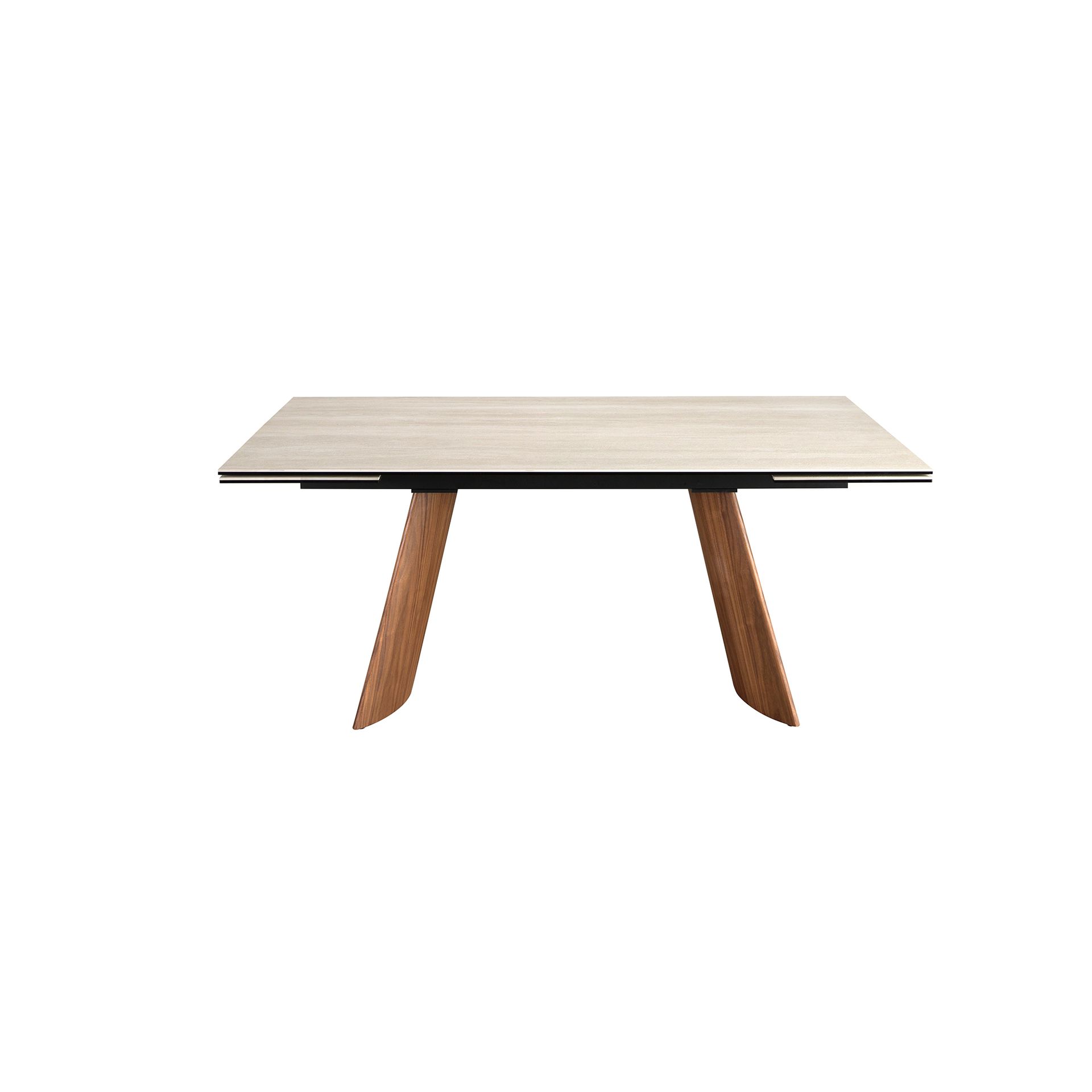 Rectangular extending dining table in porcelain marble and walnut effect steel