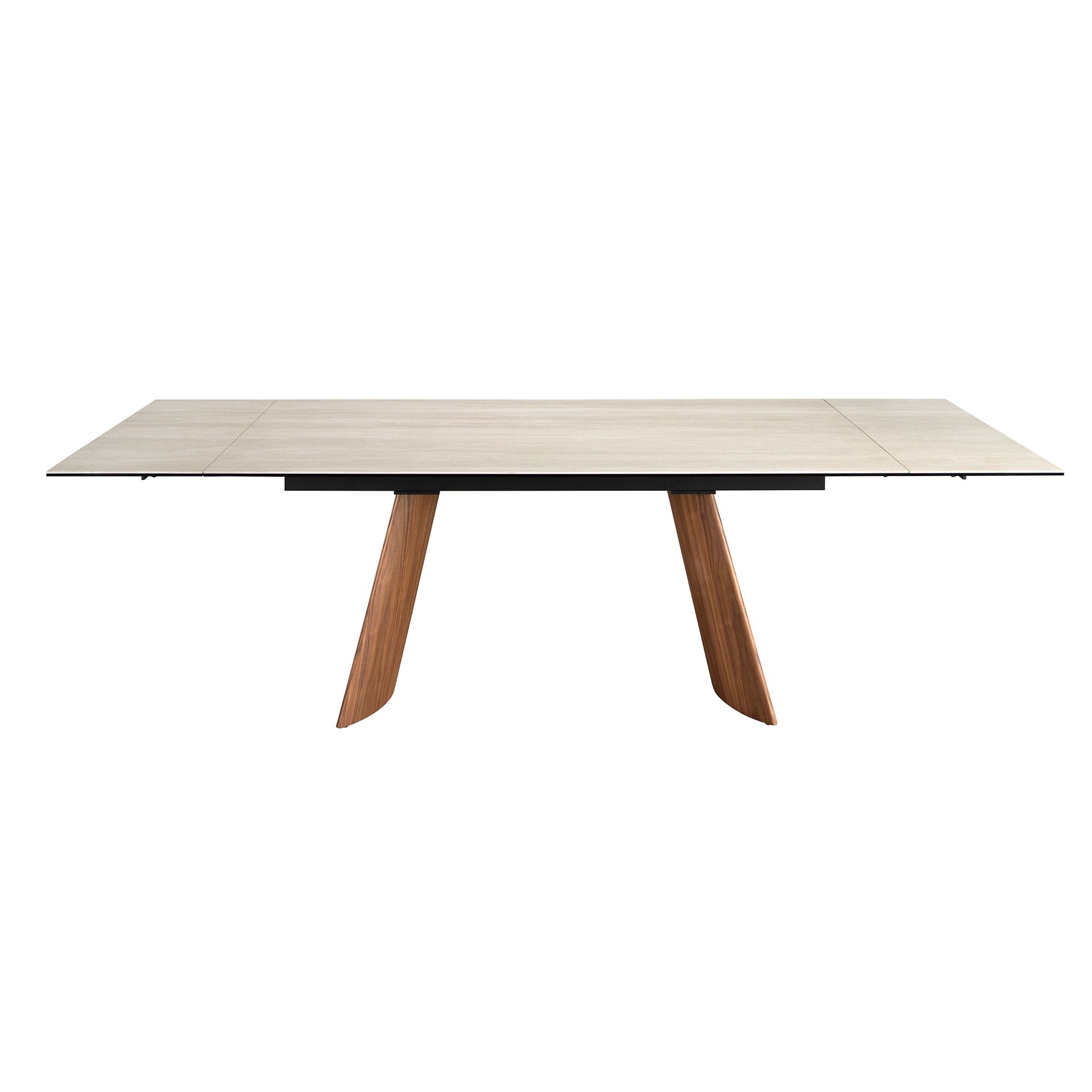 Rectangular extending dining table in porcelain marble and walnut effect steel
