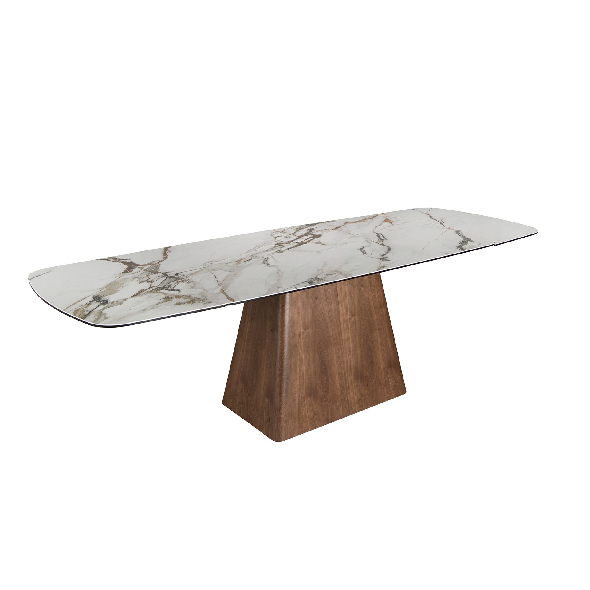 Rectangular extending dining table in porcelain marble and walnut wood