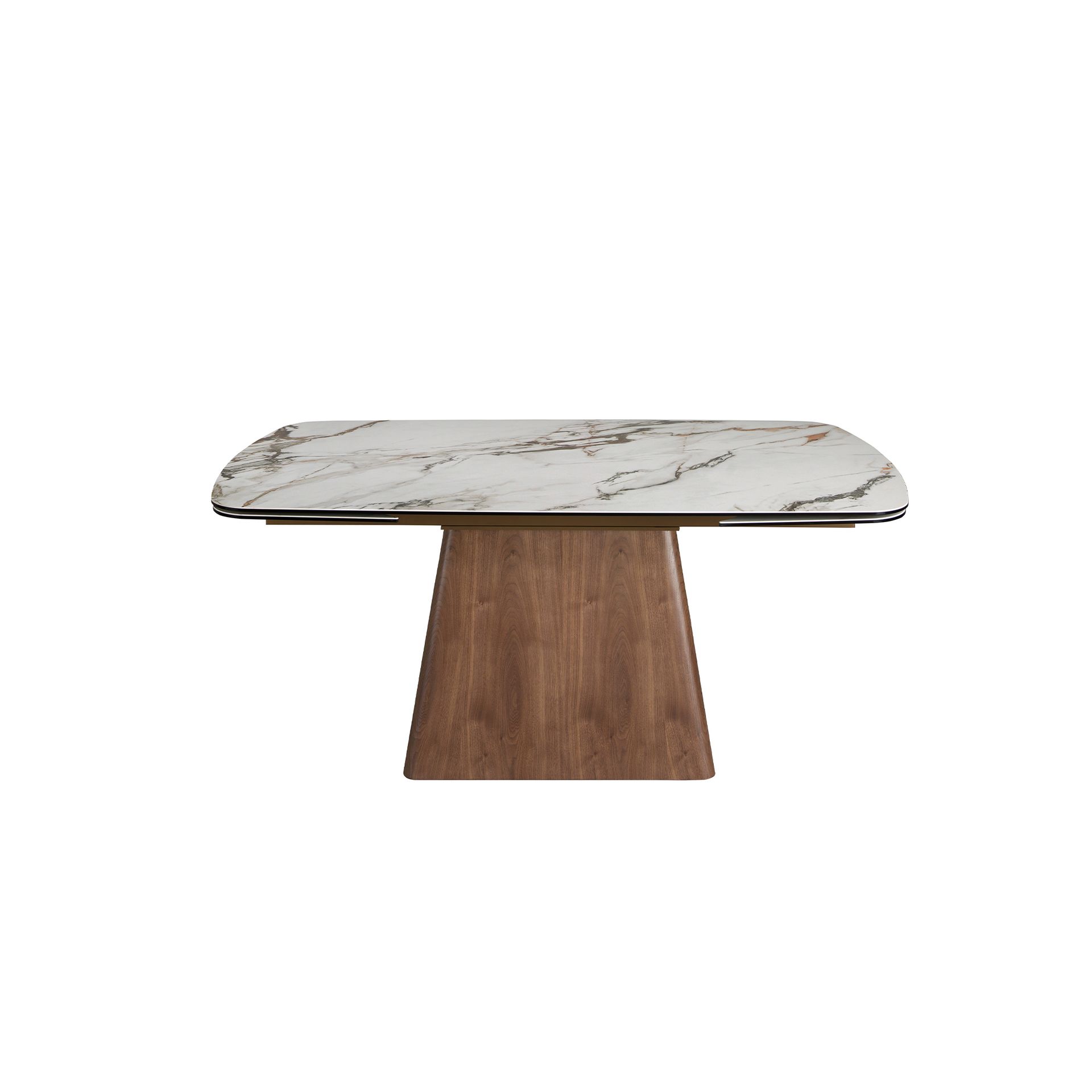 Rectangular extending dining table in porcelain marble and walnut wood