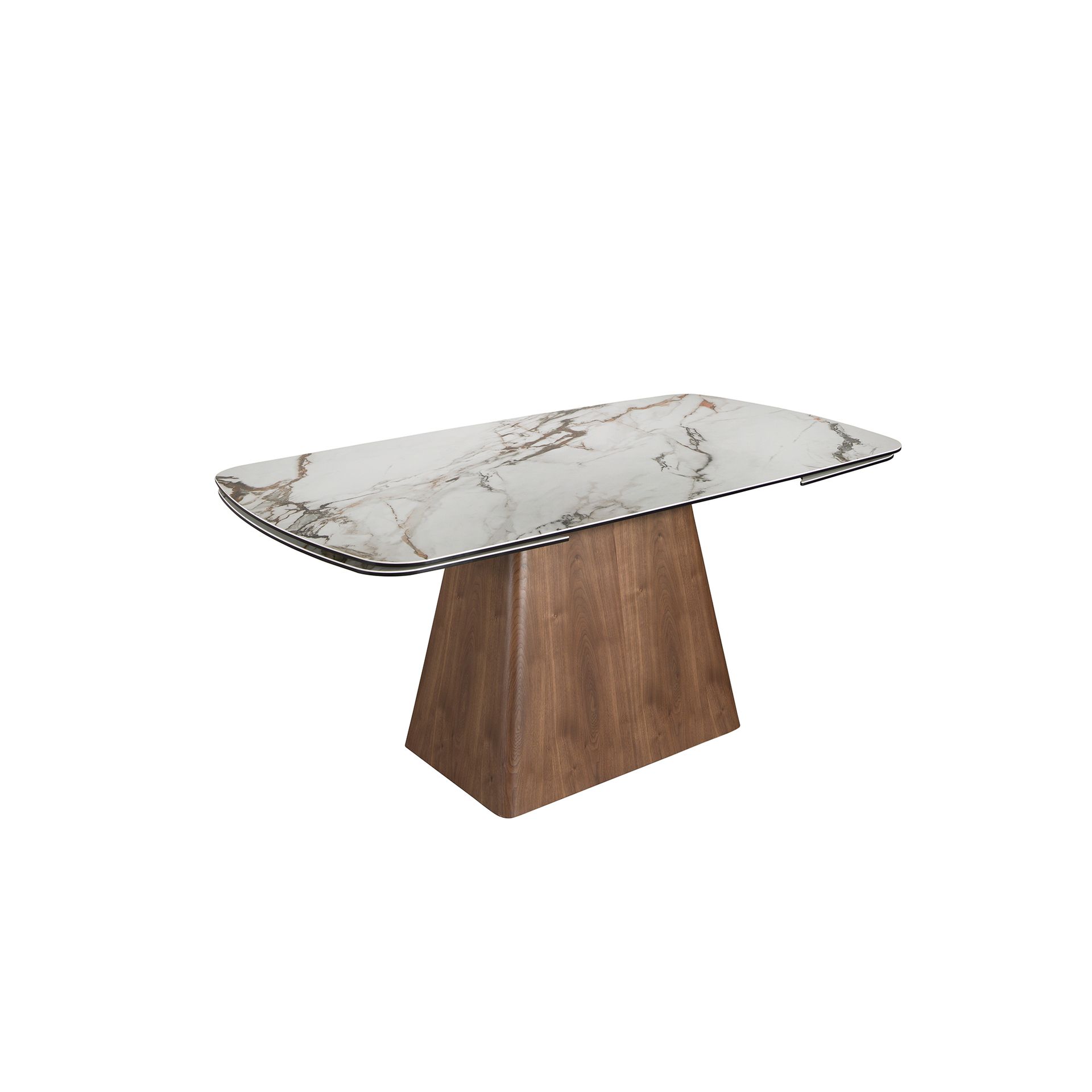Rectangular extending dining table in porcelain marble and walnut wood