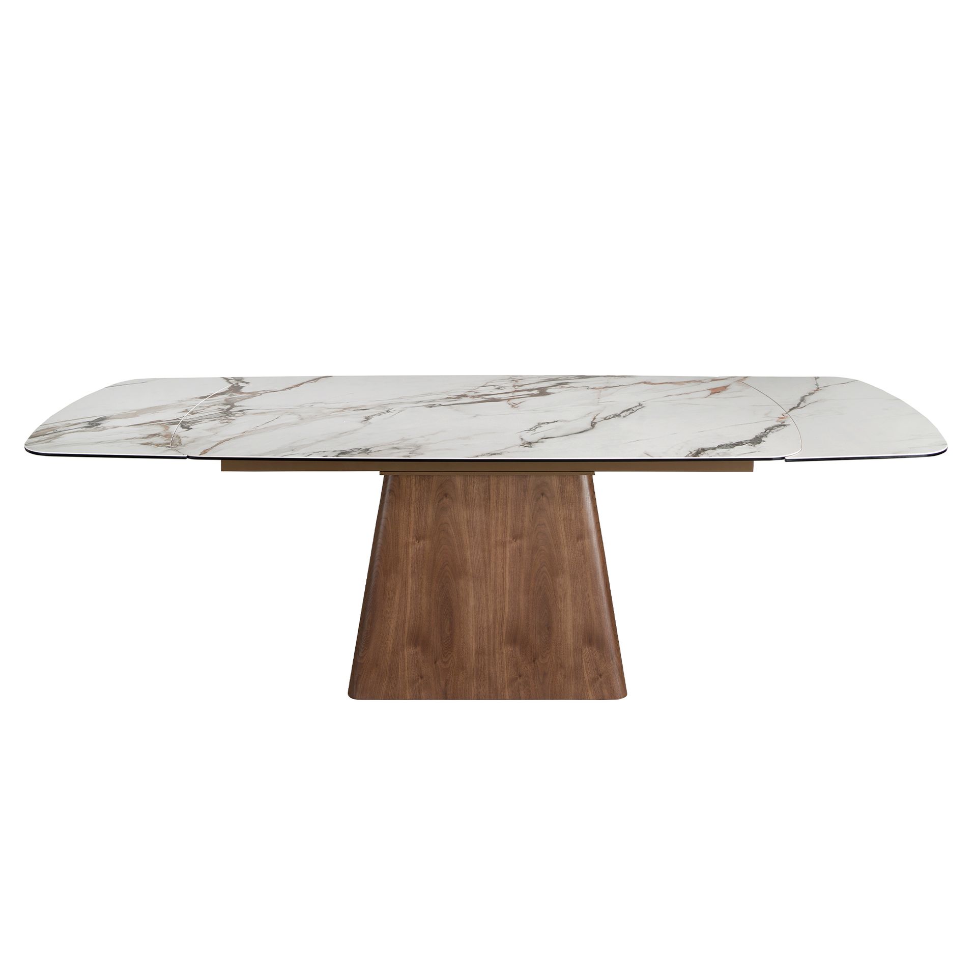 Rectangular extending dining table in porcelain marble and walnut wood