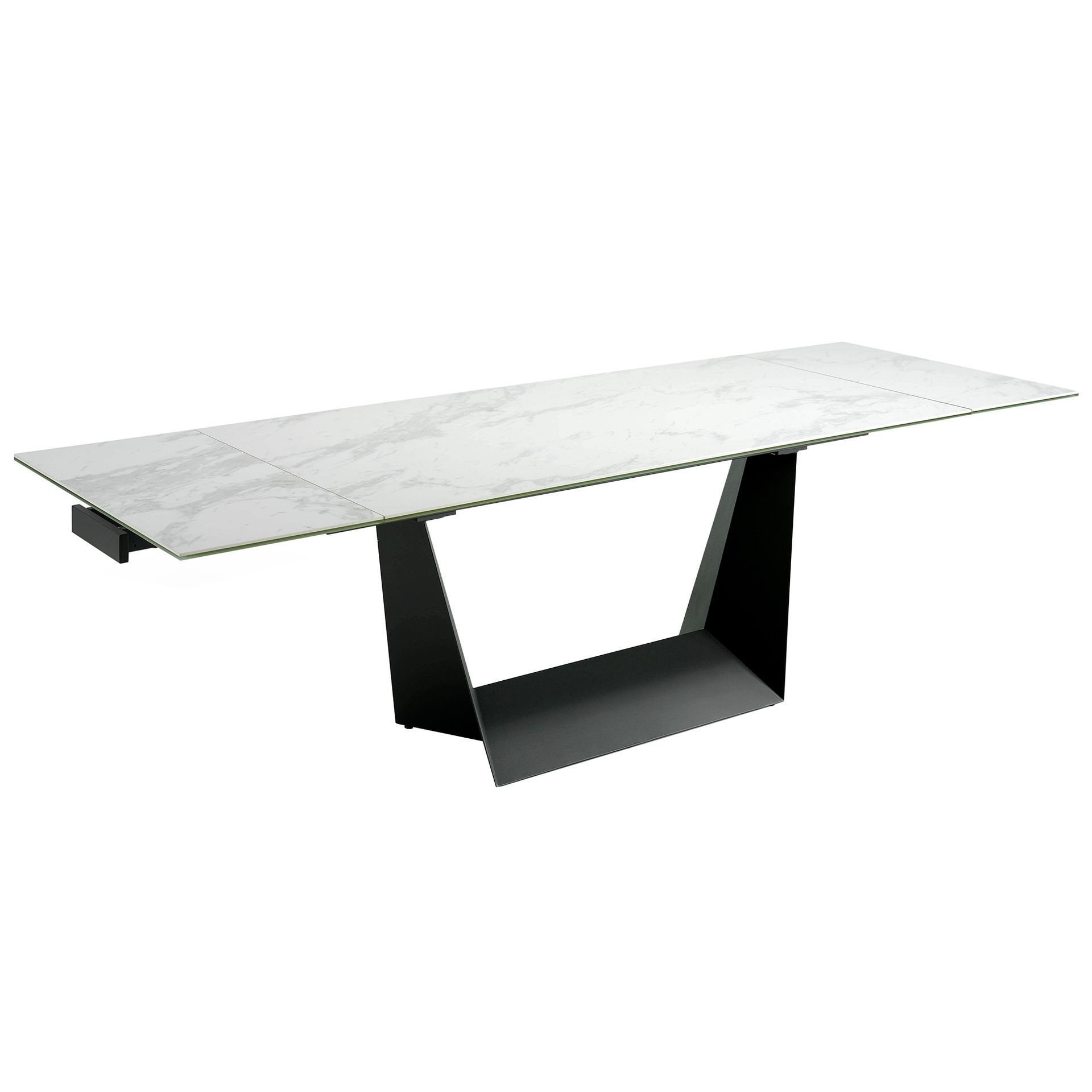 Rectangular porcelain marble and black steel extending dining table