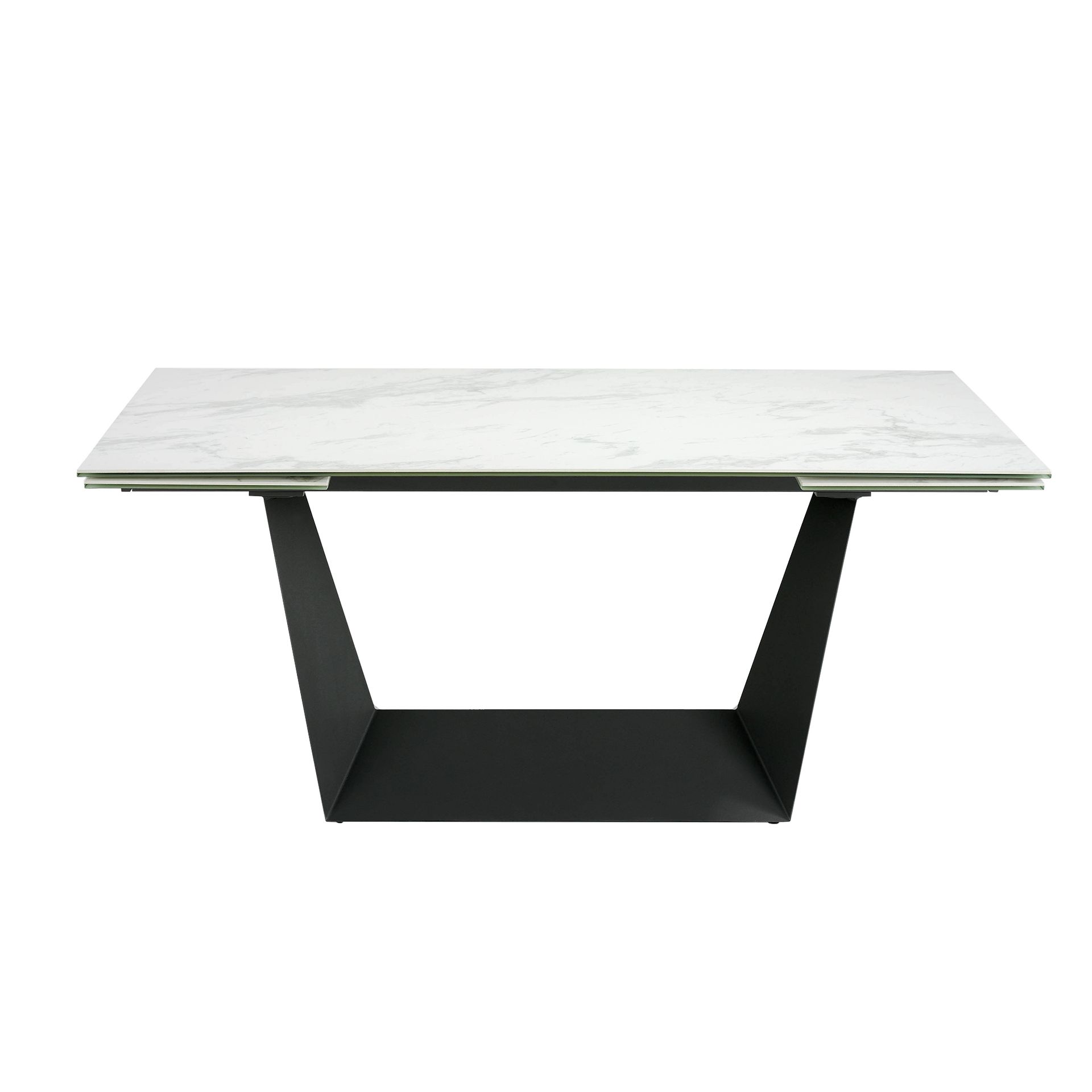 Rectangular porcelain marble and black steel extending dining table