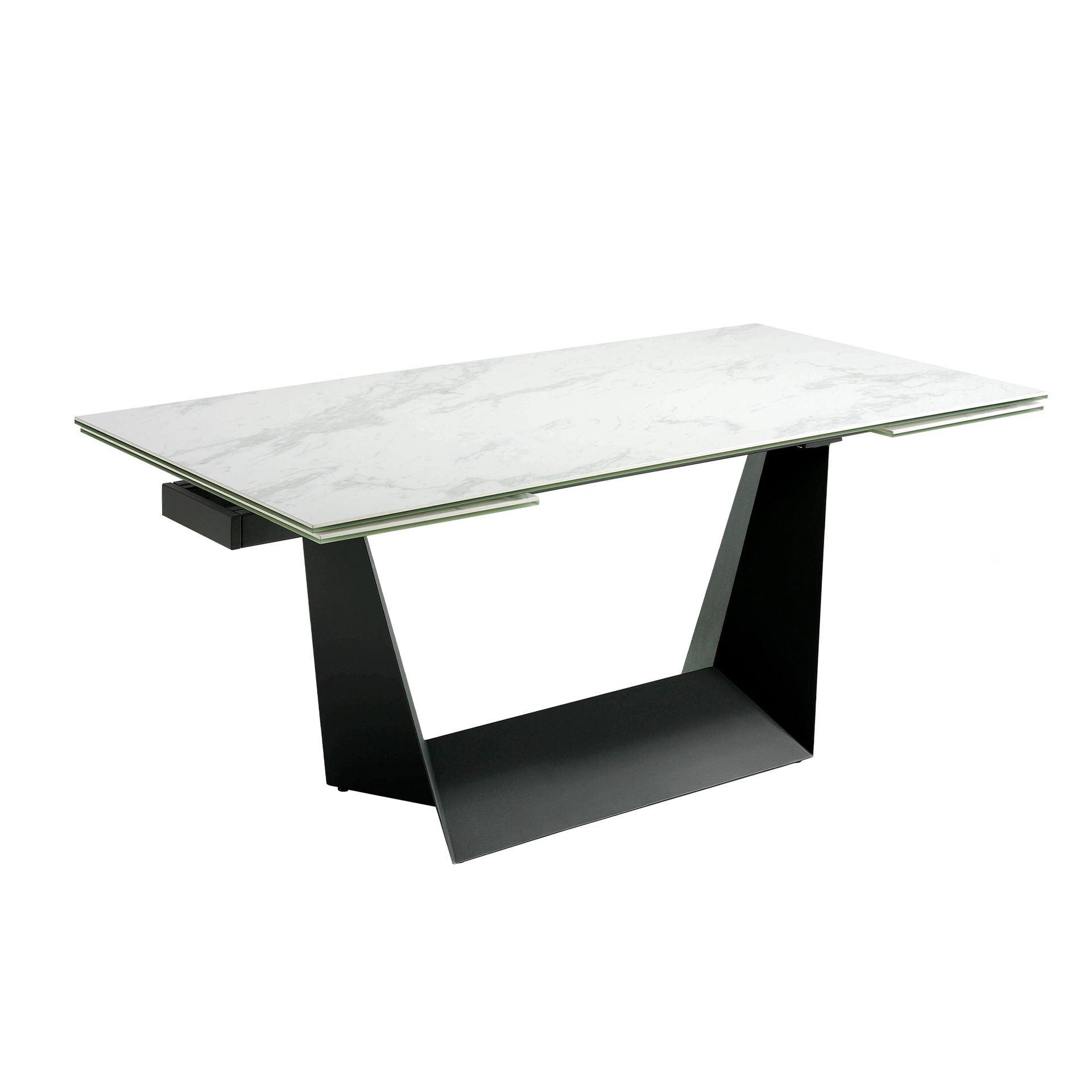Rectangular porcelain marble and black steel extending dining table