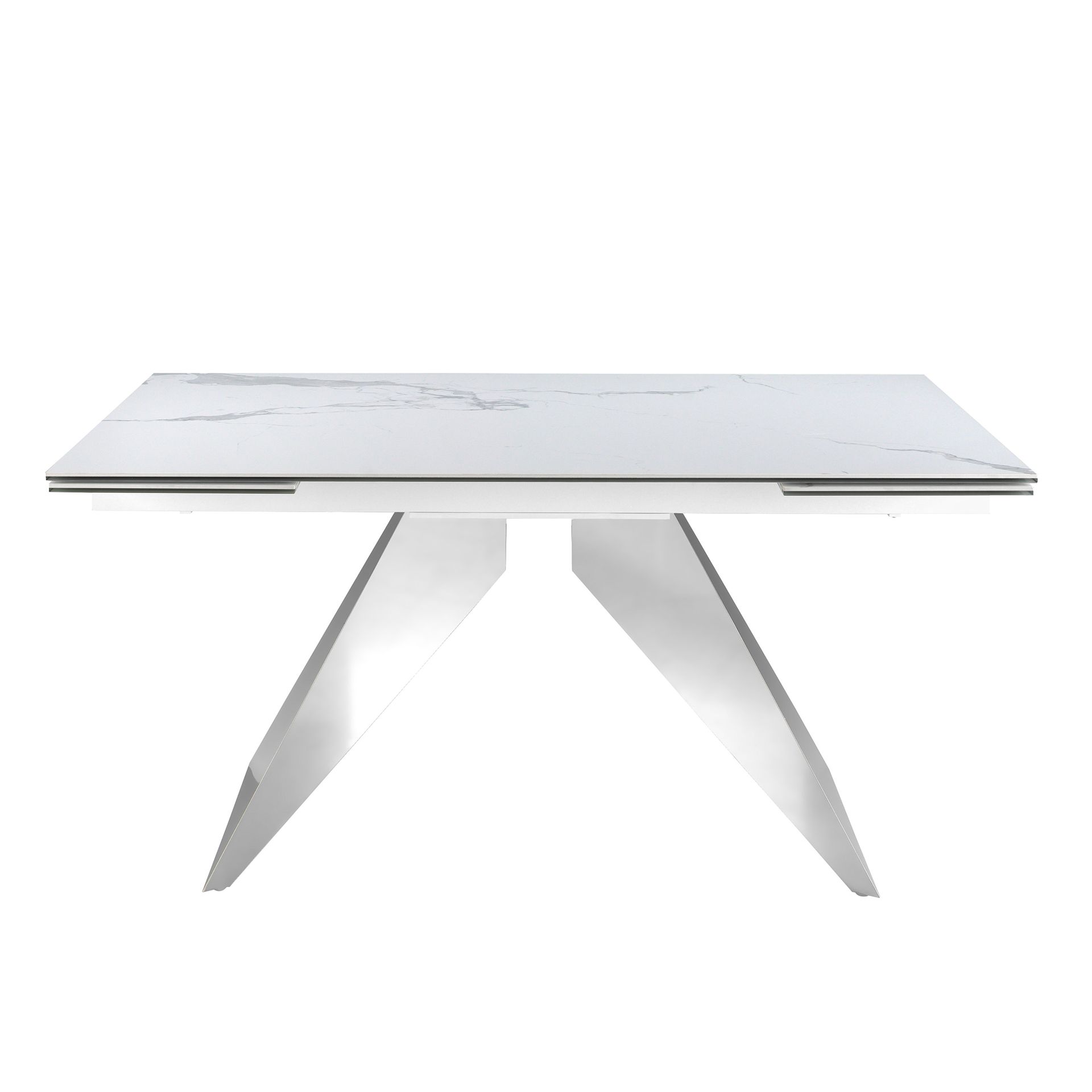 Rectangular porcelain marble and chrome-plated steel extending dining table