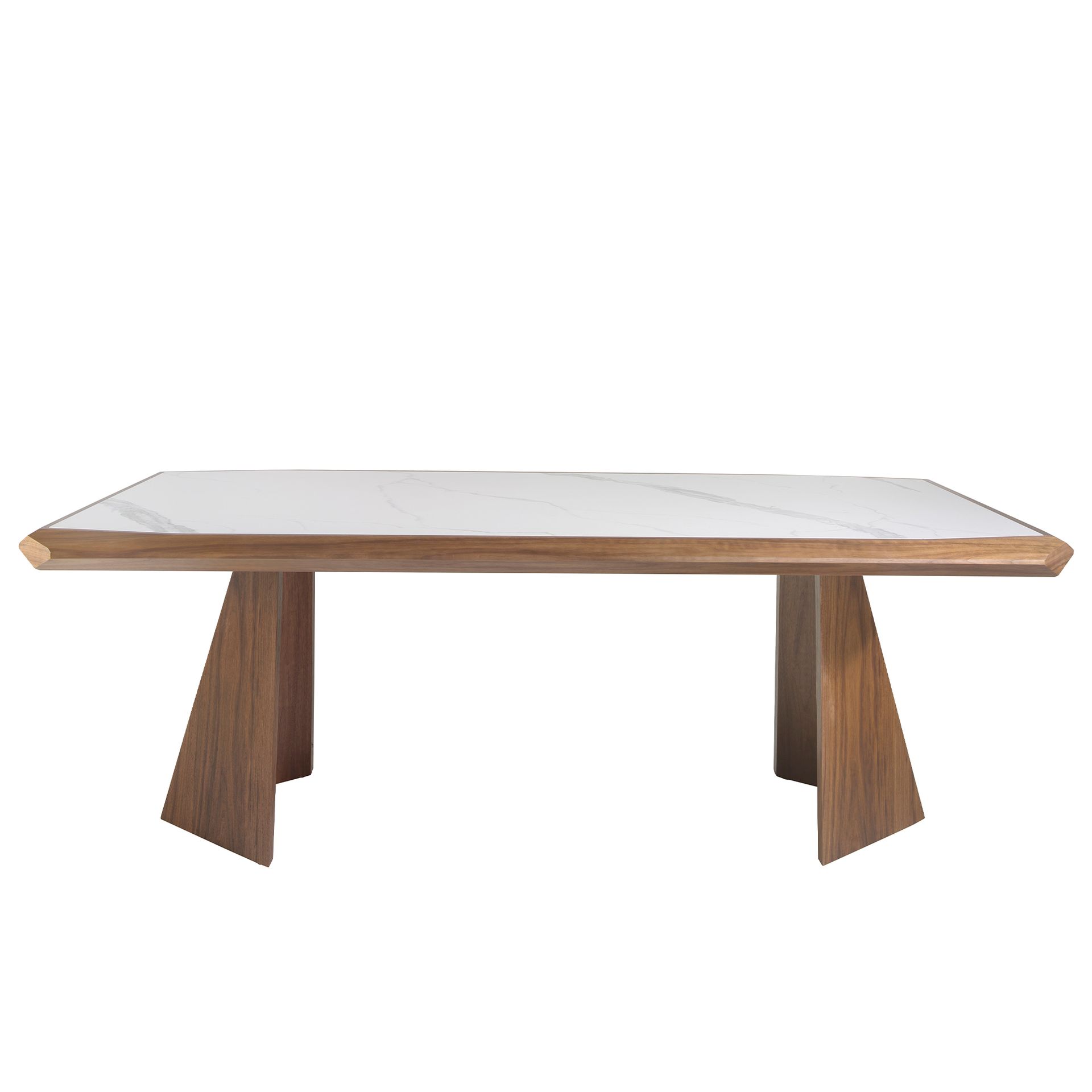 Rectangular porcelain marble and walnut dining table