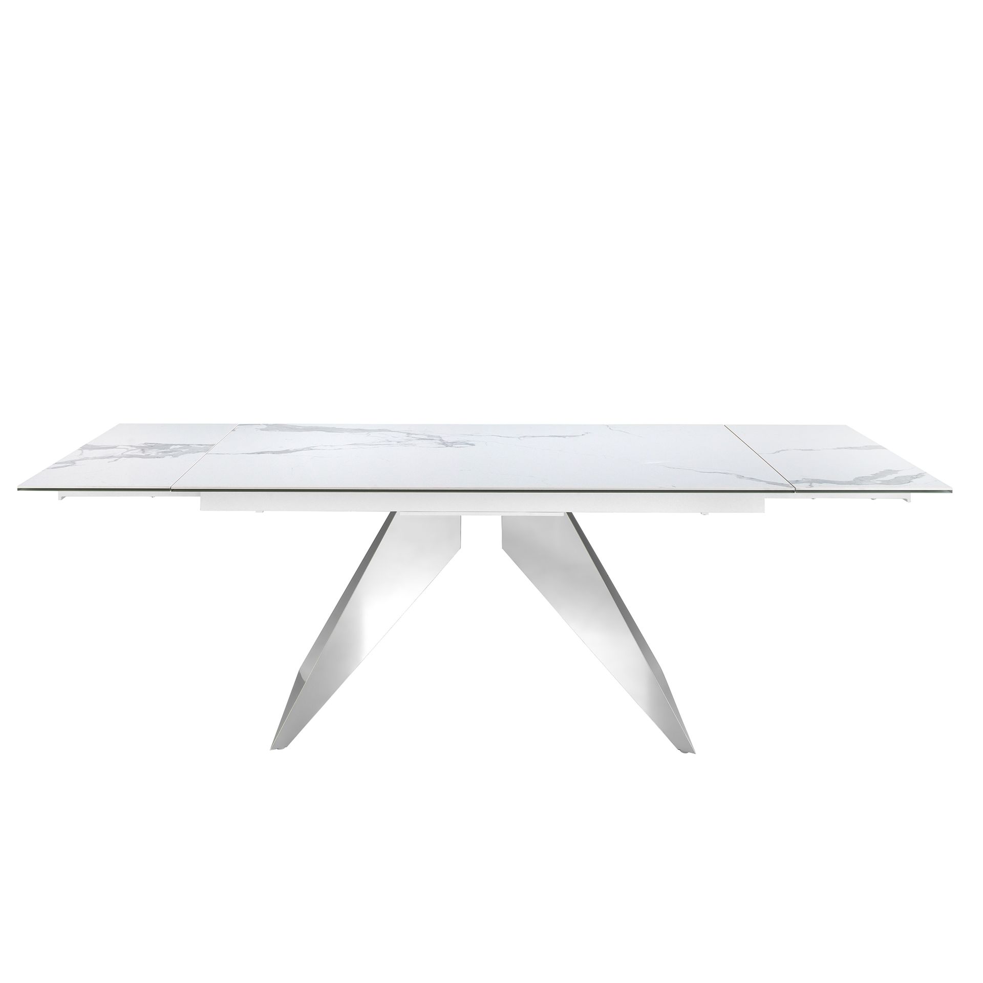 Rectangular porcelain marble and chrome-plated steel extending dining table