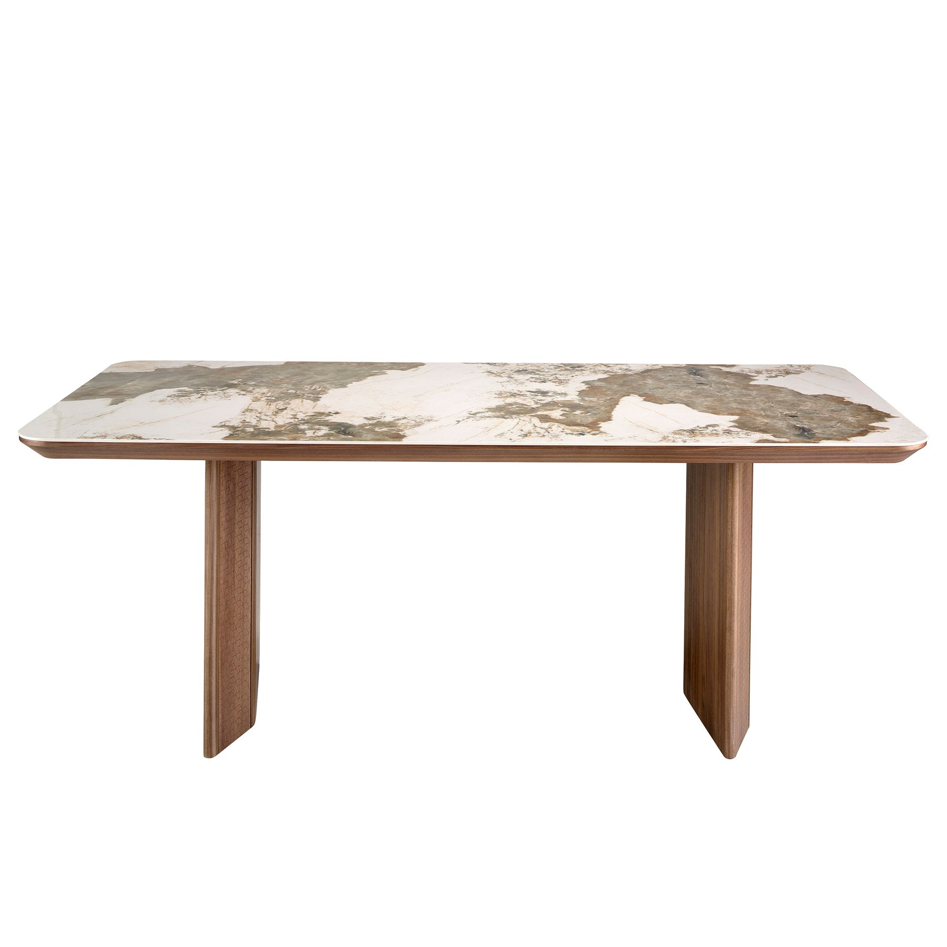 Rectangular porcelain marble and walnut dining table