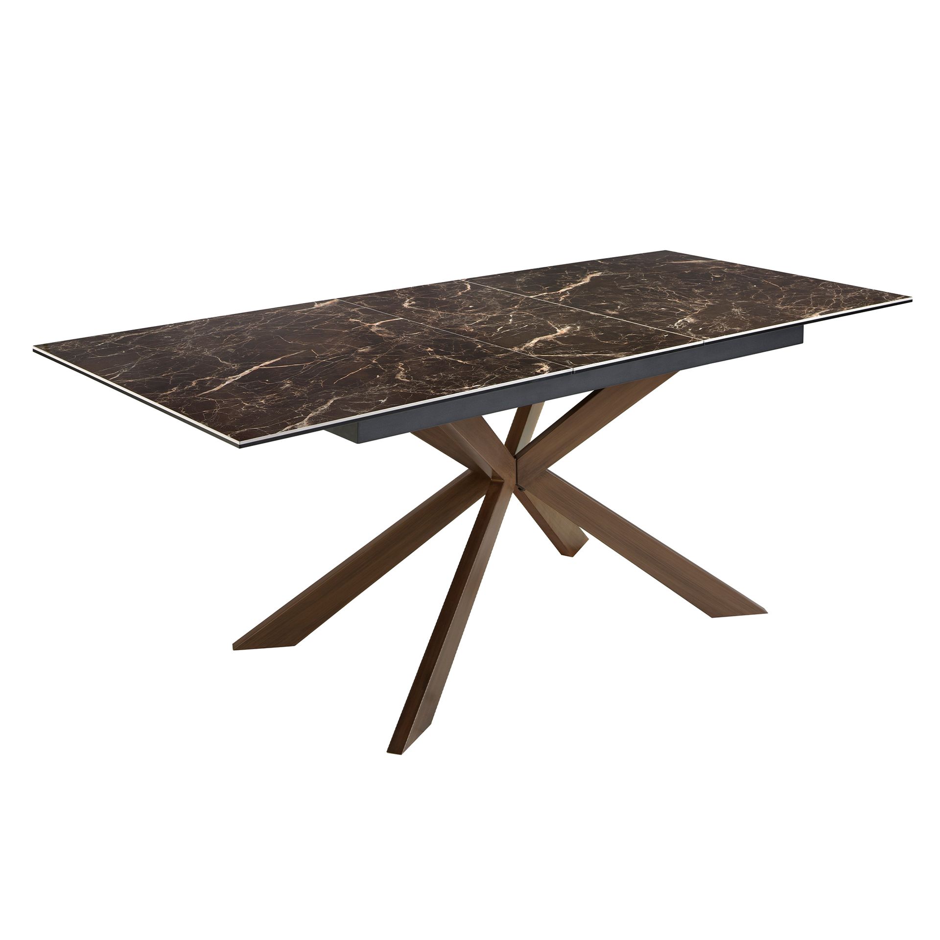 Rectangular porcelain marble and walnut effect steel extending dining table