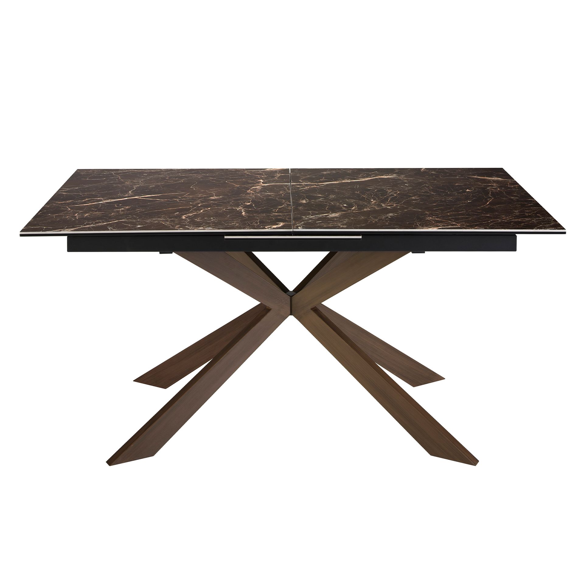 Rectangular porcelain marble and walnut effect steel extending dining table