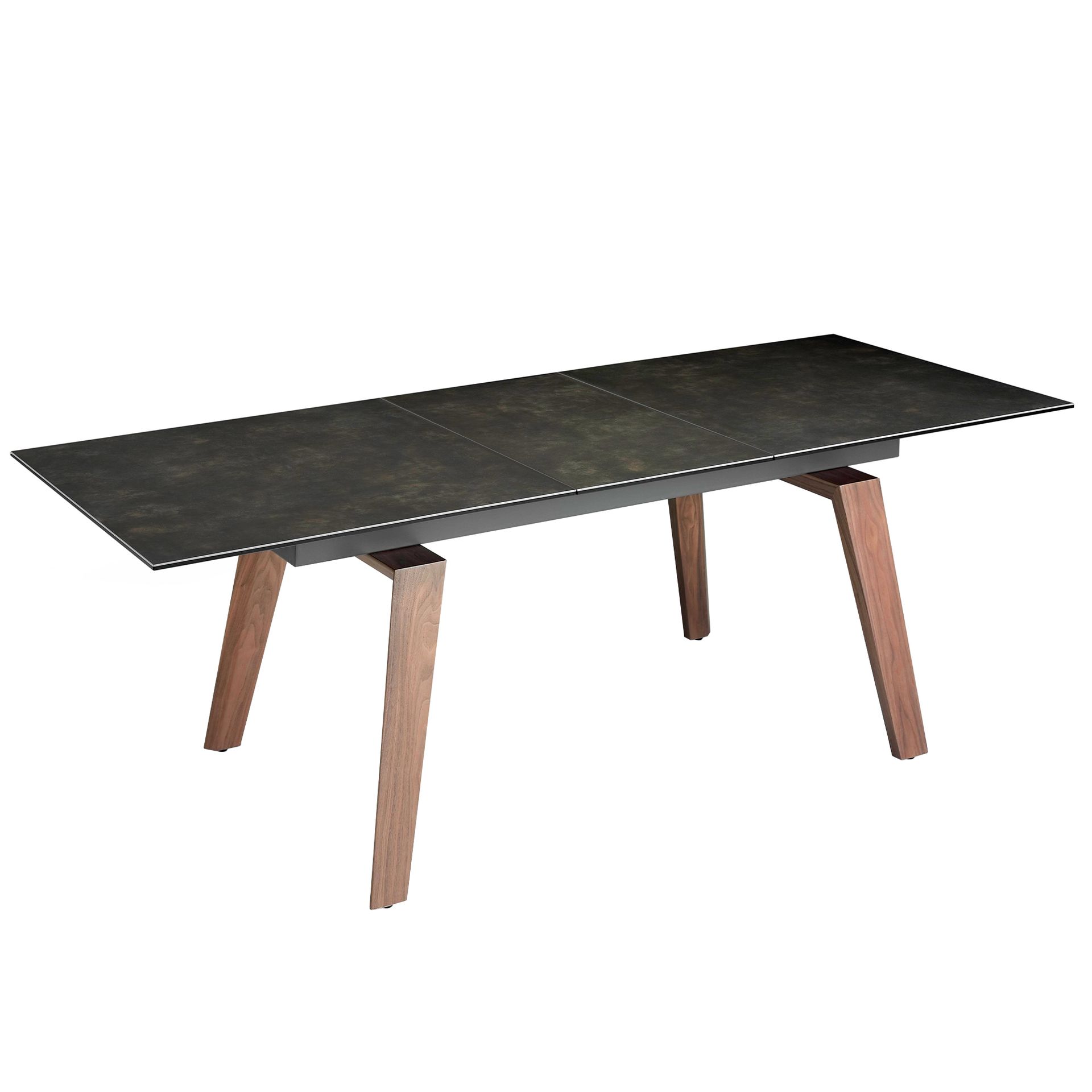 Rectangular porcelain marble and walnut extending dining table