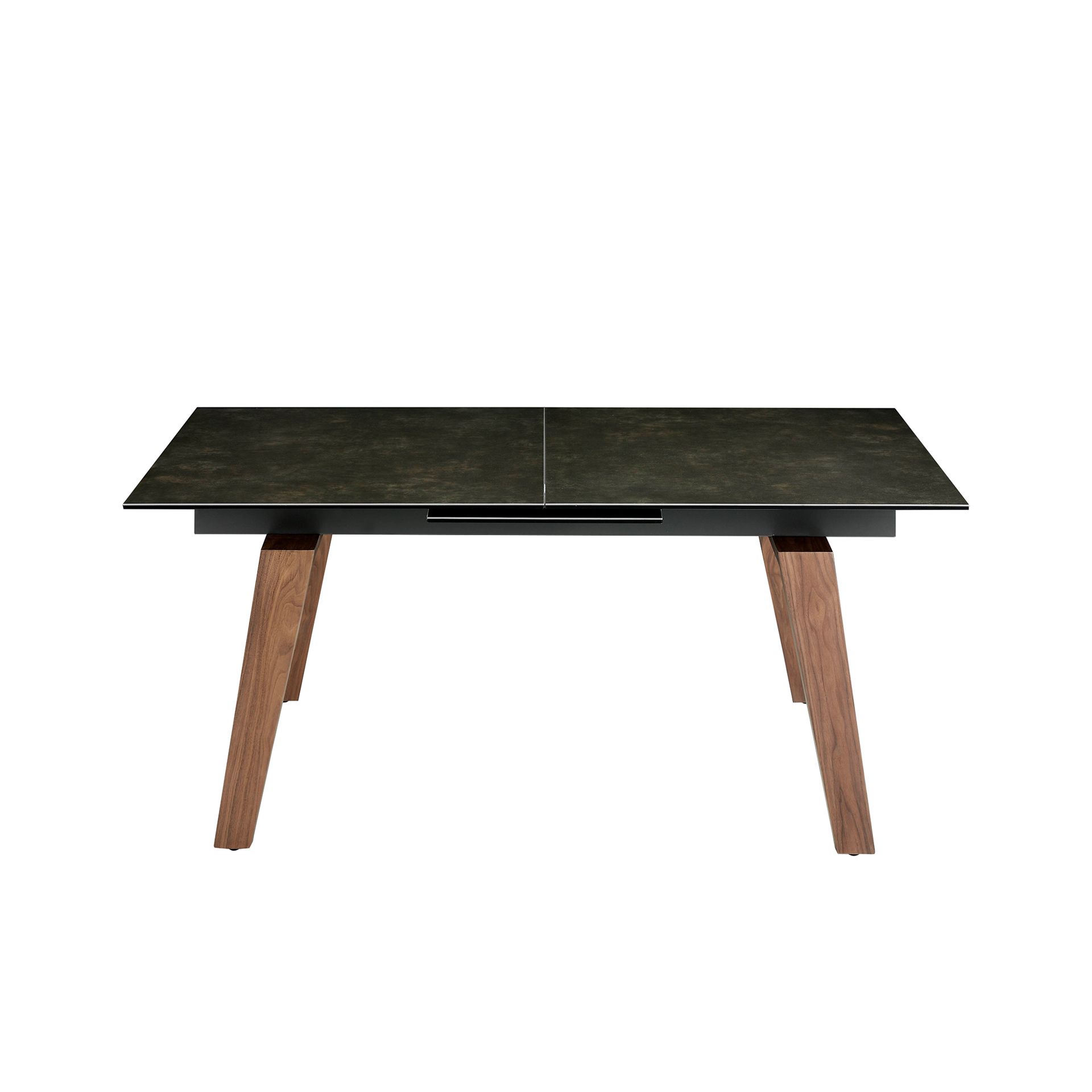 Rectangular porcelain marble and walnut extending dining table