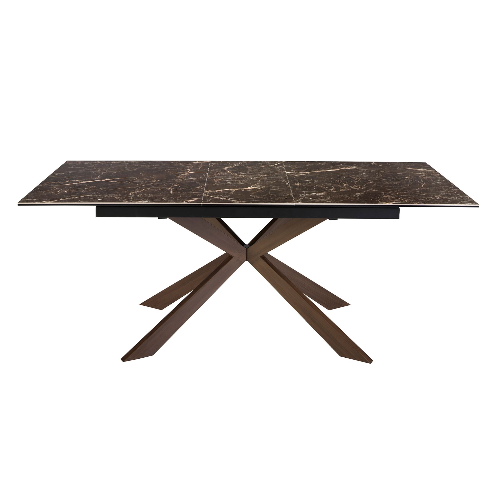 Rectangular porcelain marble and walnut effect steel extending dining table