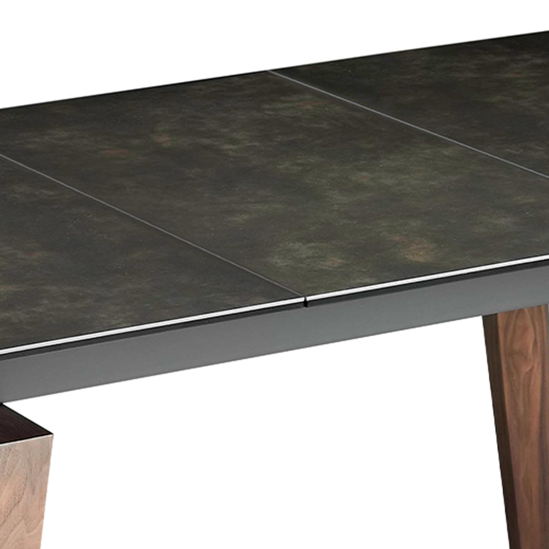 Rectangular porcelain marble and walnut extending dining table