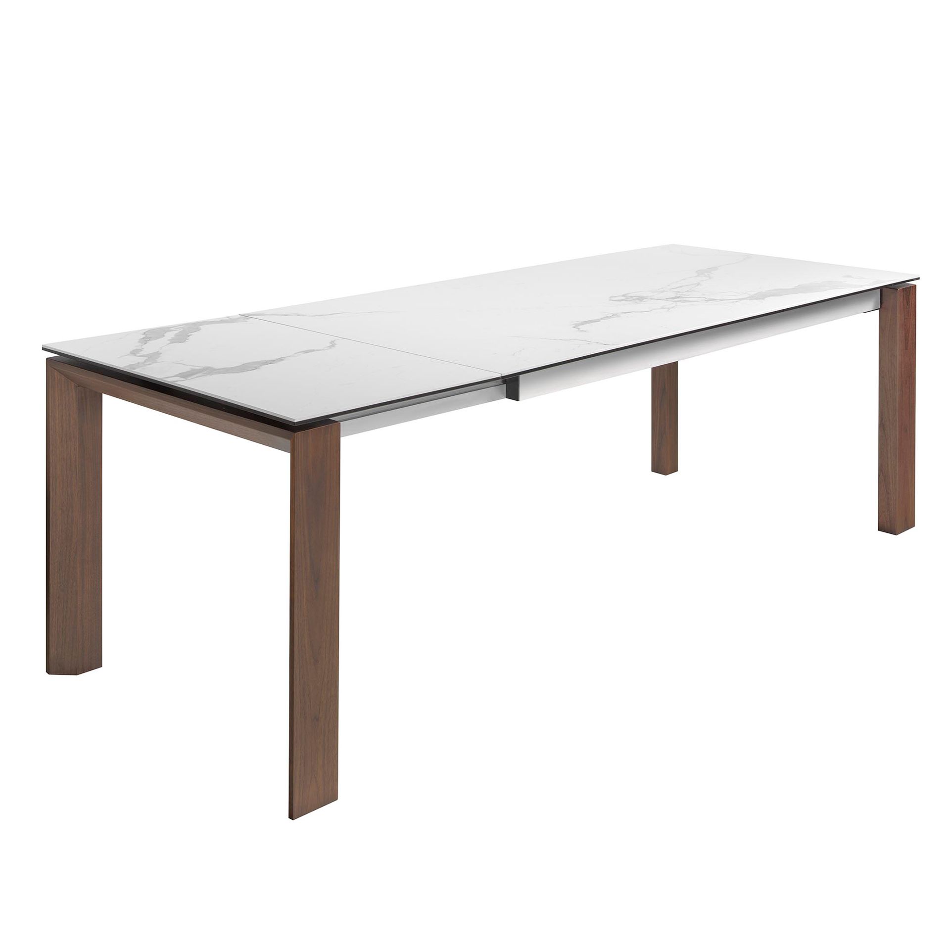 Rectangular porcelain marble and walnut extending dining table