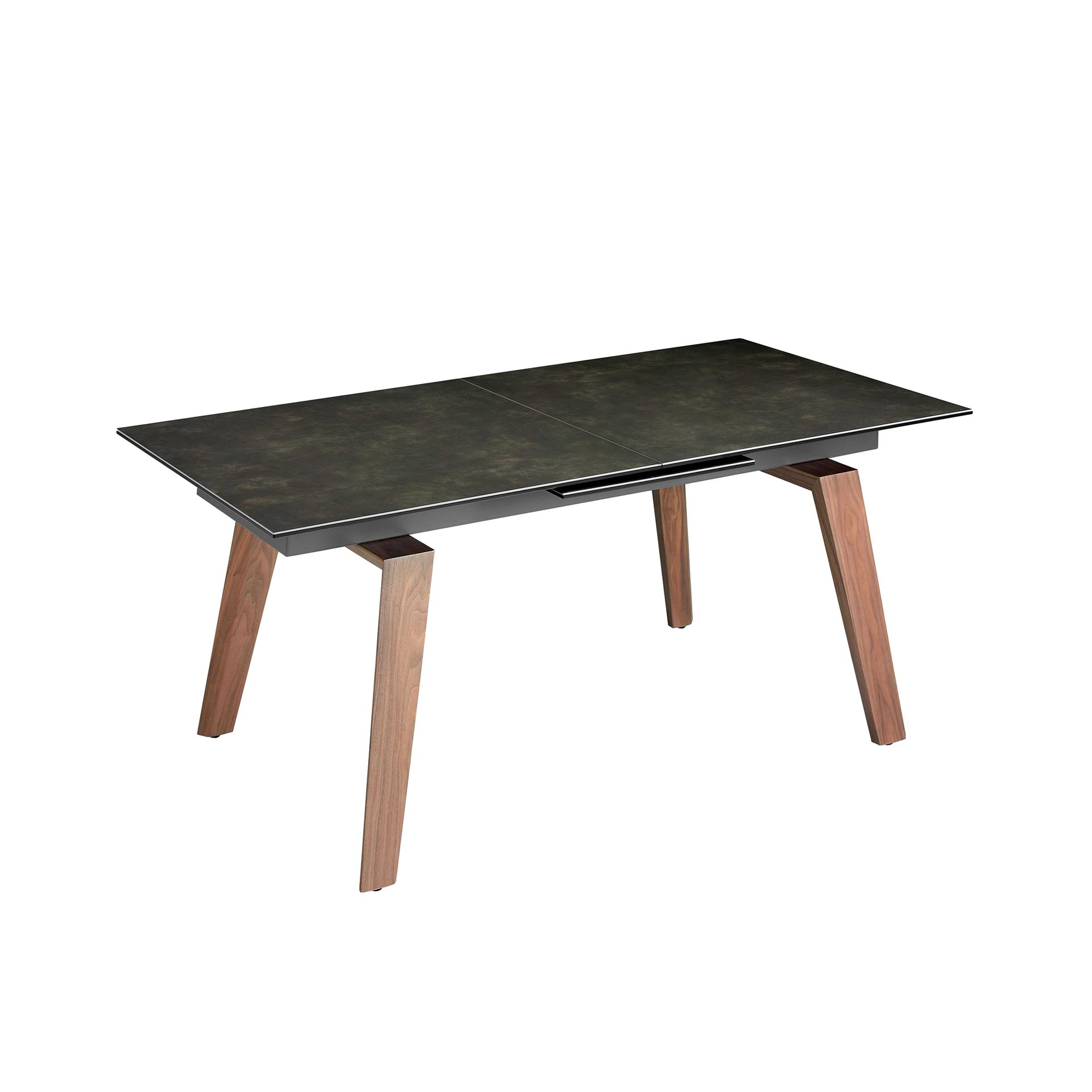 Rectangular porcelain marble and walnut extending dining table