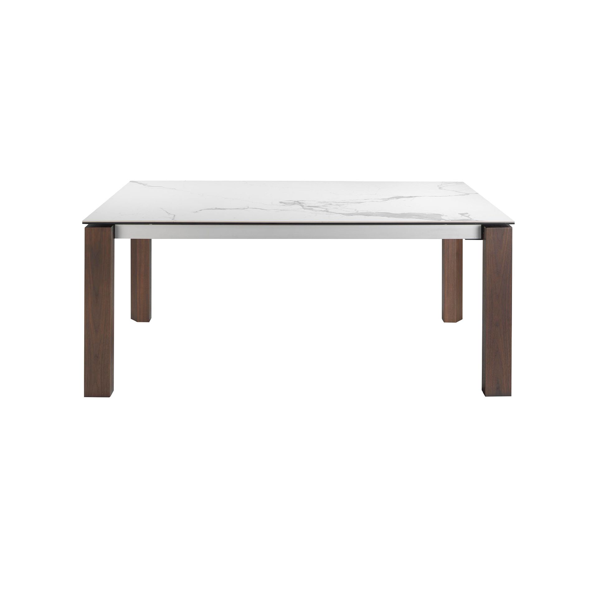 Rectangular porcelain marble and walnut extending dining table